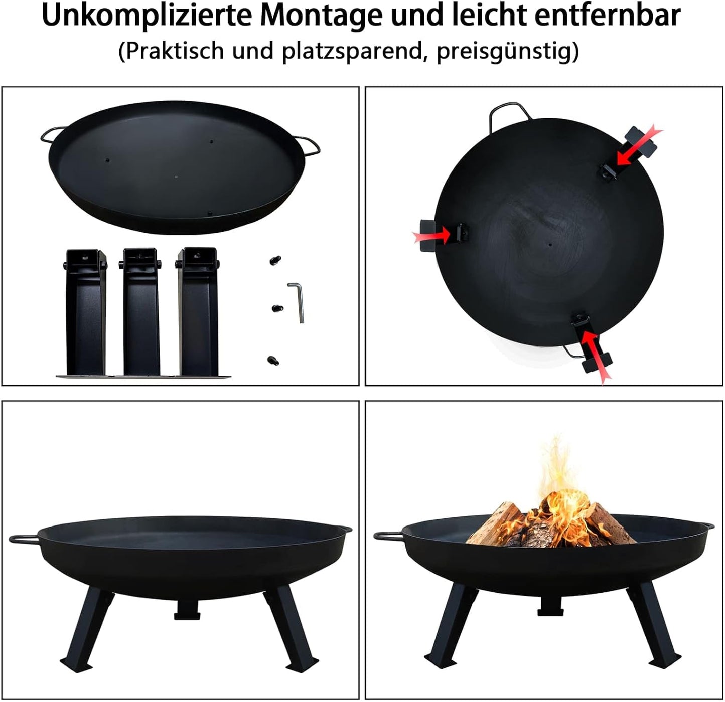Feuerschale mit klappbaren Beinen, Feuerschale Ø80cm