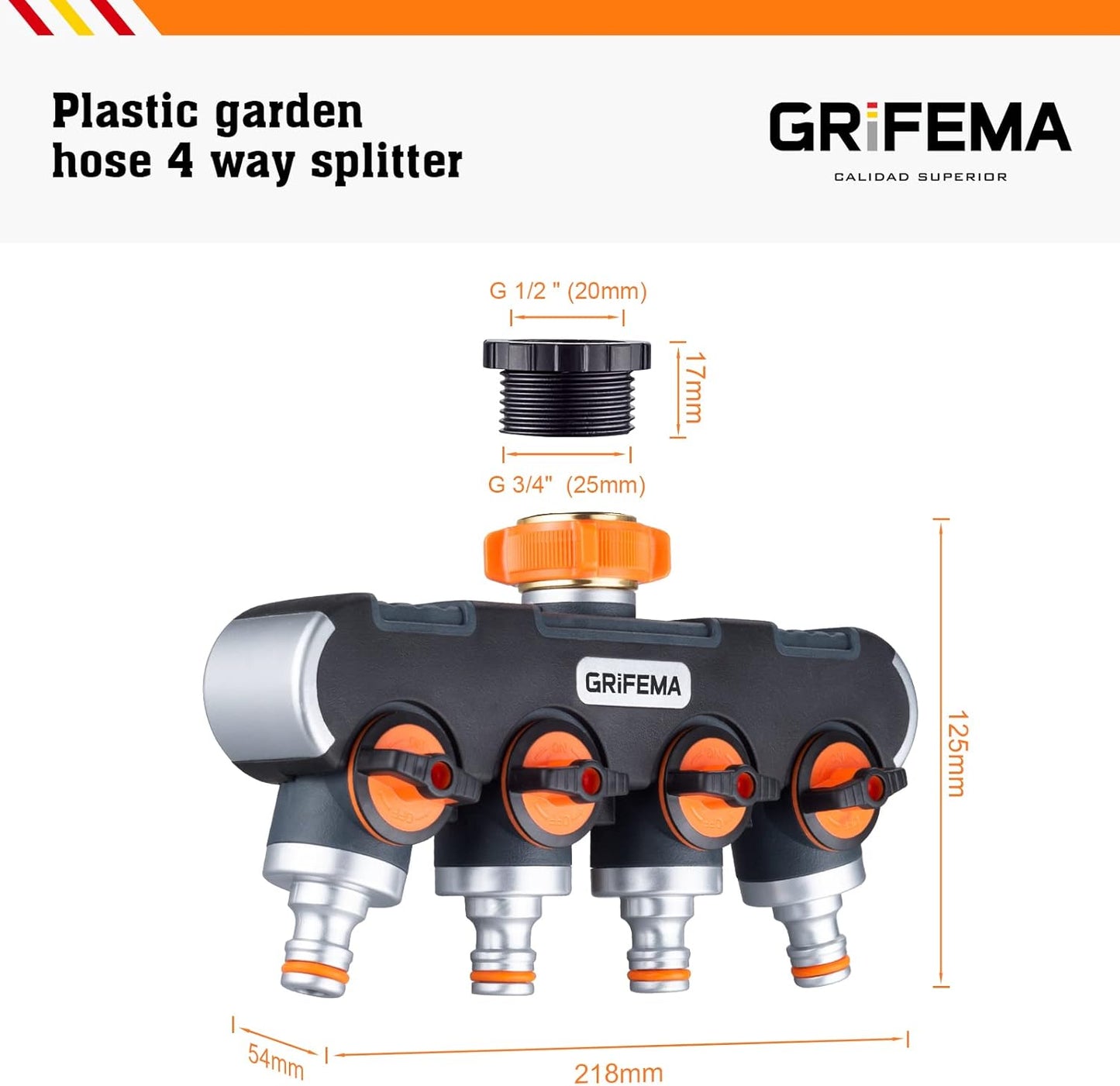 4-Wege-Wasserverteiler für Gartenschlauchsysteme, Distribuidor de 4 vías, 4-Wege-Verteiler