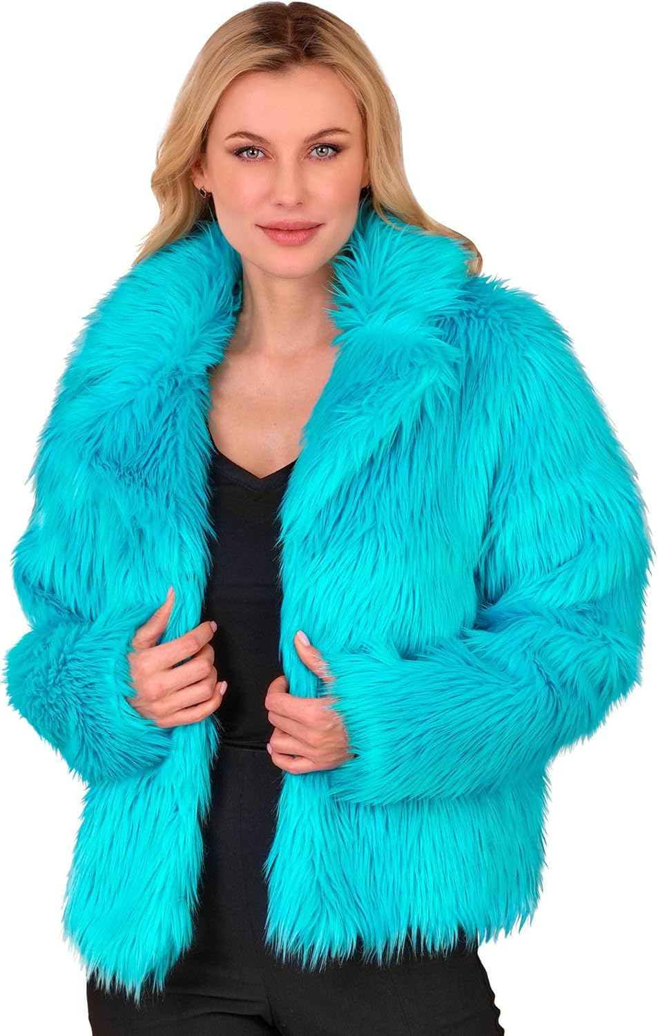 Türkise Damen Plüschjacke, Türkis L-XL