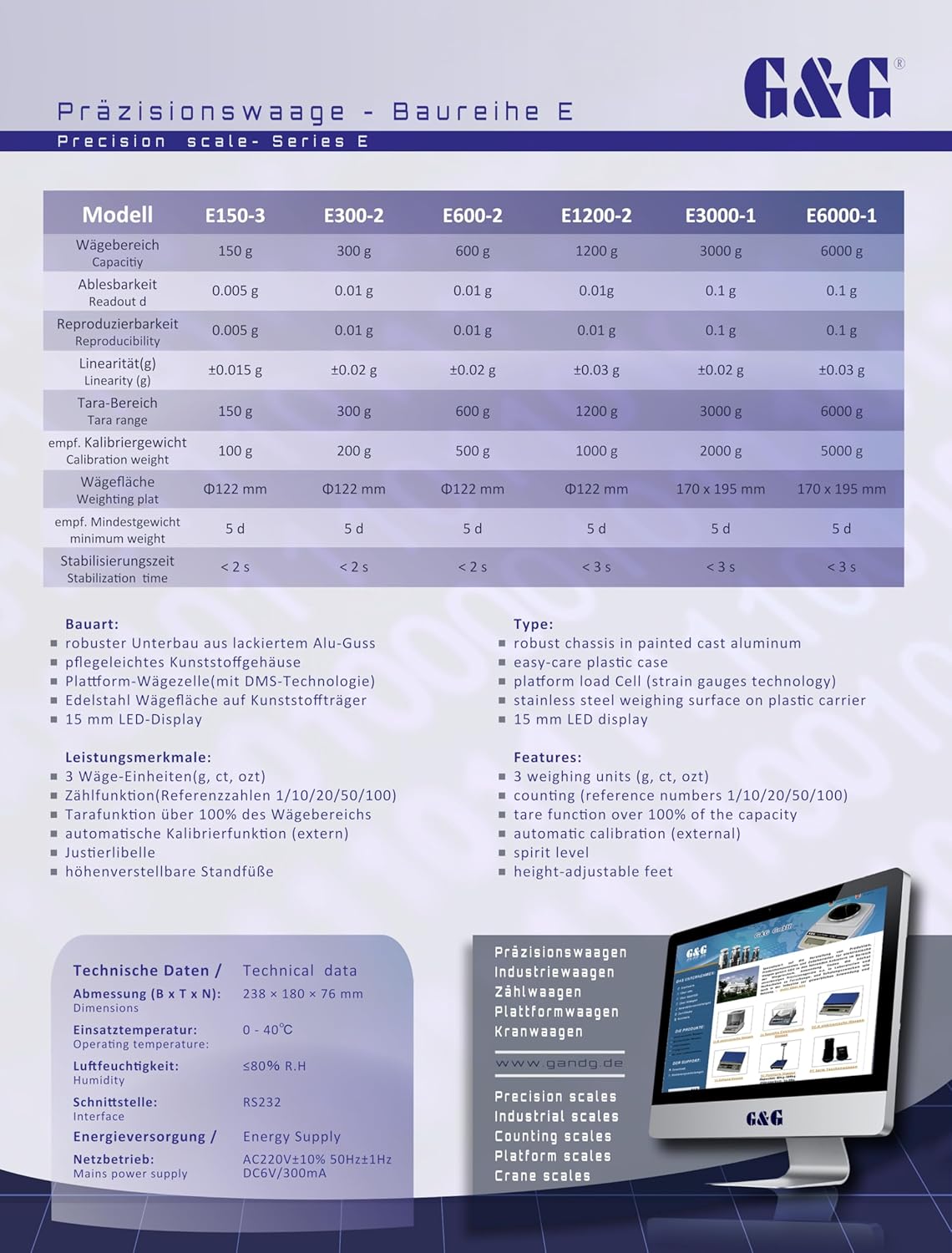 Präzisionswaage 3000g/0,1g, E3000-1: 3000g/0,1g