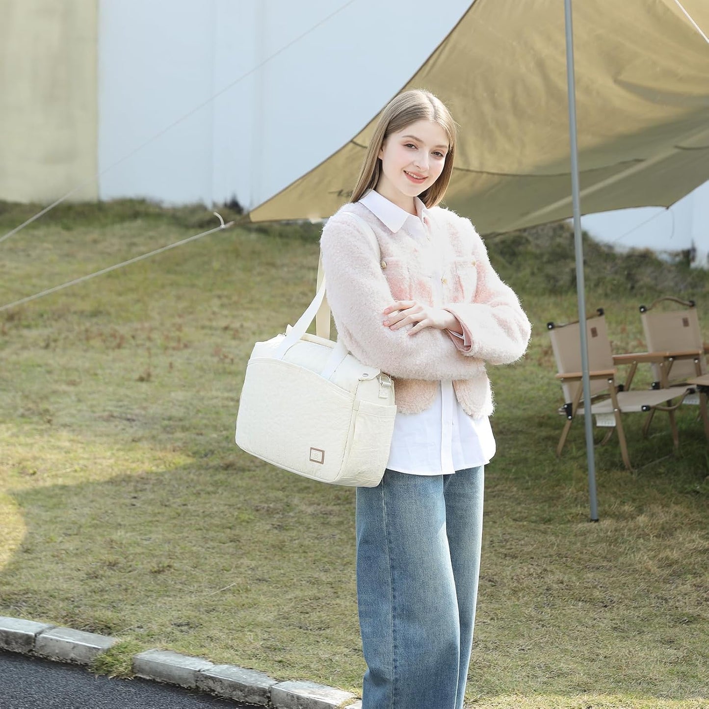 Multifunktionale Wickeltasche mit Kinderwagenhaken, Beige