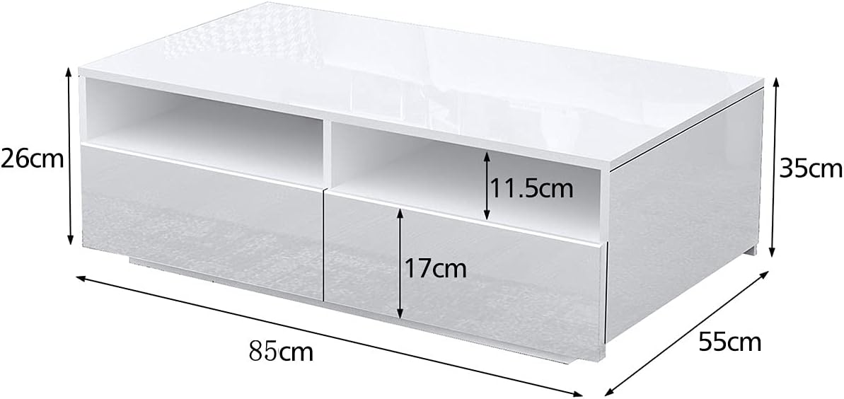 LED-Couchtisch mit Stauraum und 4 Schubladen, Weiss+led