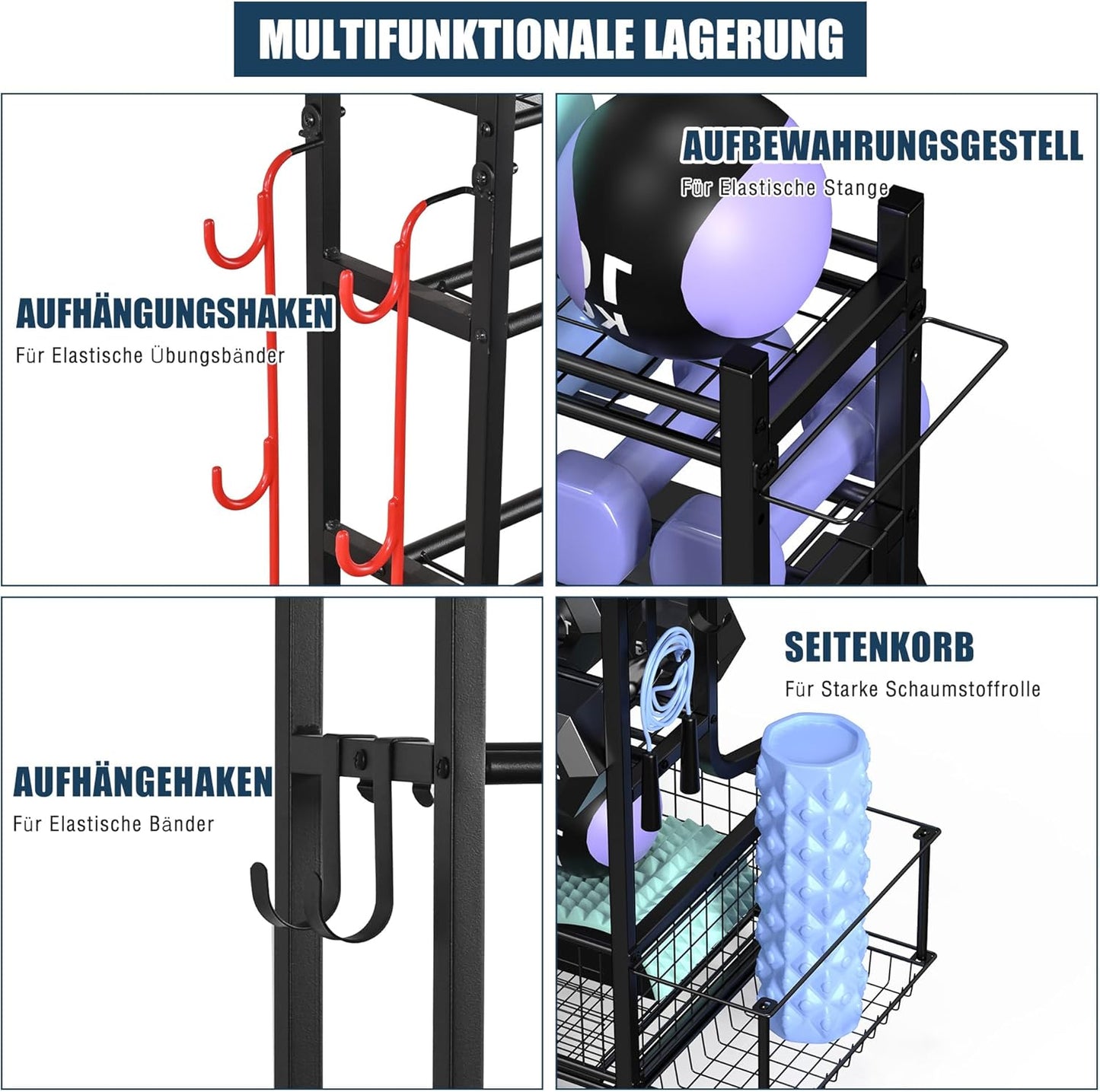 Multifunktionaler Hantelständer für Home Gym, Schwarz