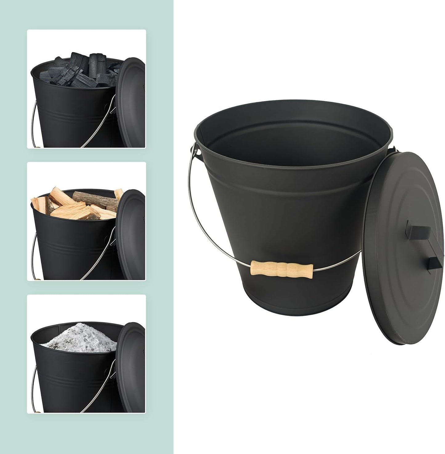 Ascheeimer-Set mit Besen & Schaufel, 20 Liter