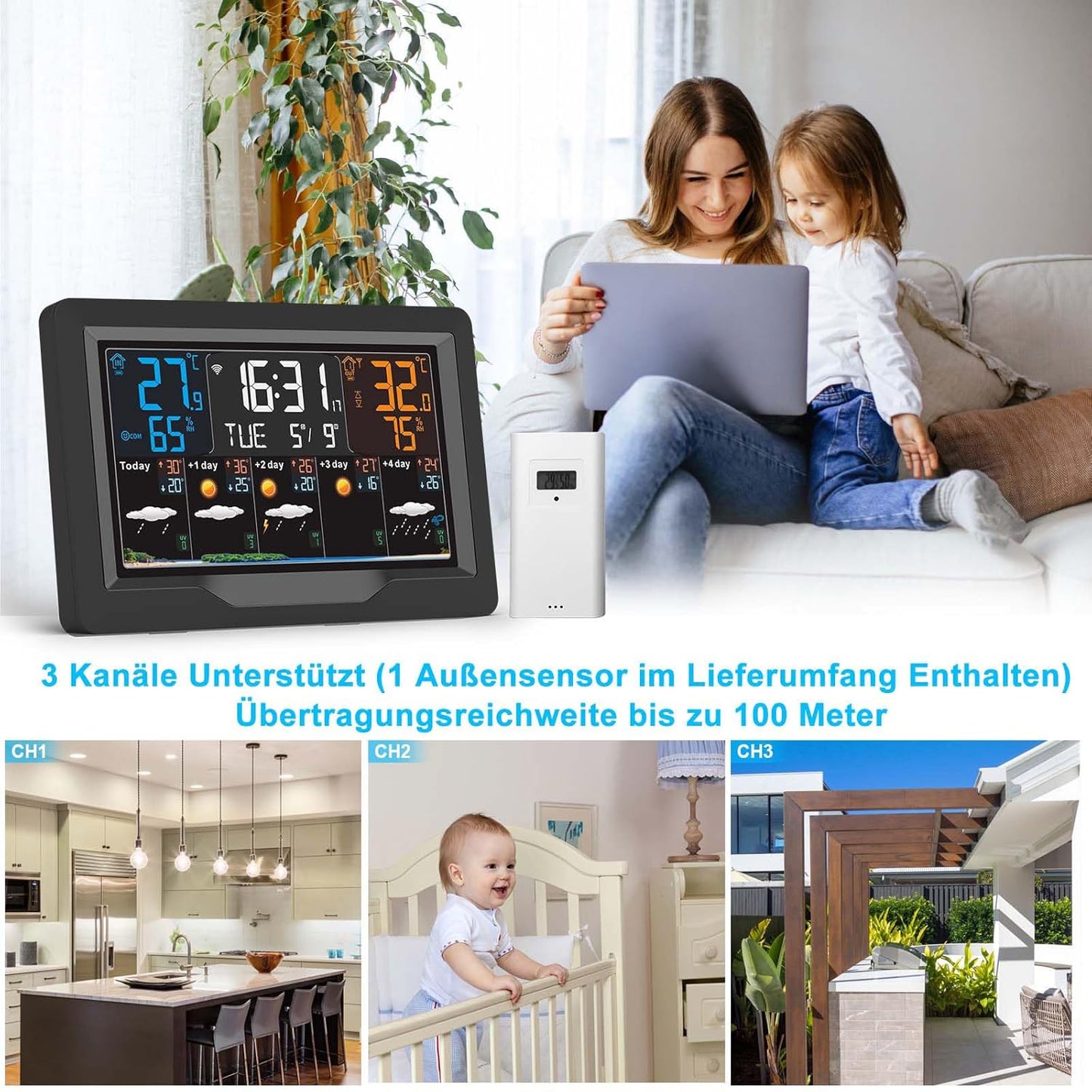 Wetterstation mit Aussensensor und Farbdisplay, M