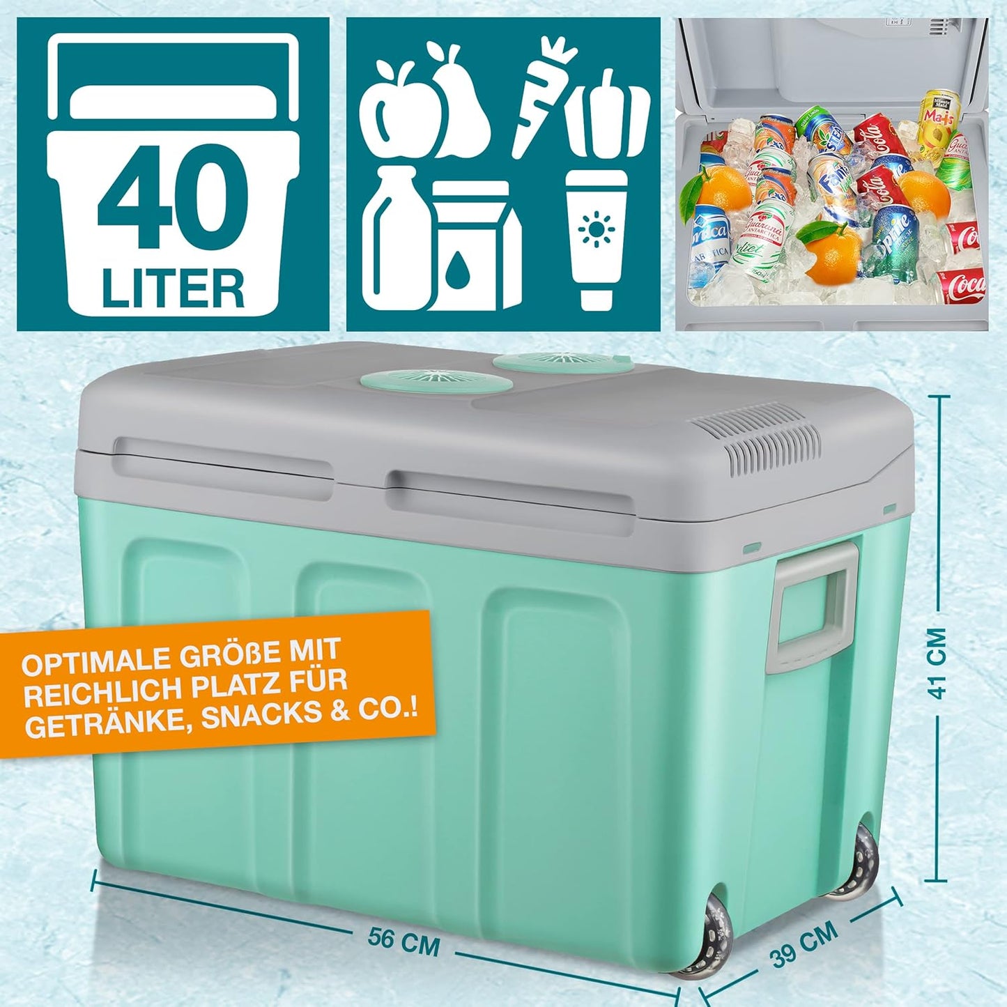 2in1 XXL Kühlbox mit Kühl-/Heizfunktion, Mint