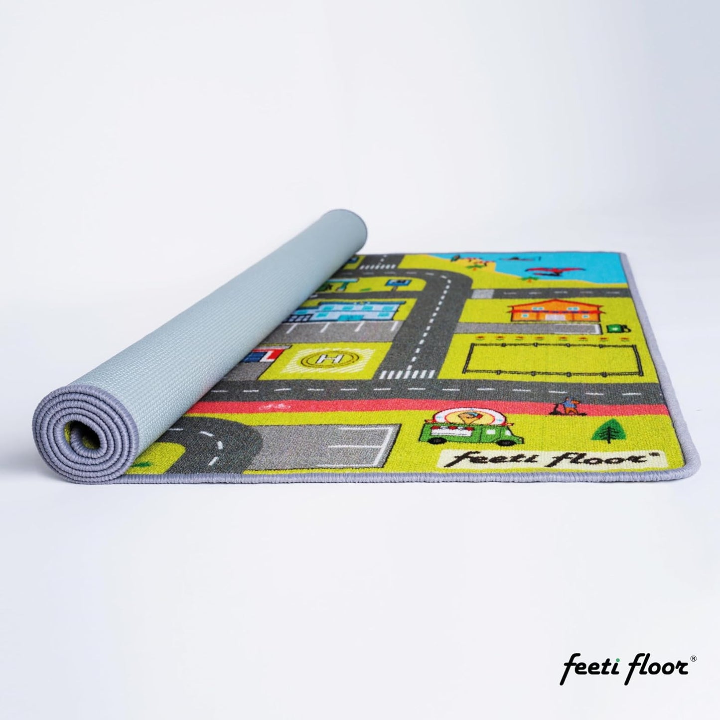 Rutschfester Spielteppich Strasse, Bunt 100 x 150 cm (Läufer)