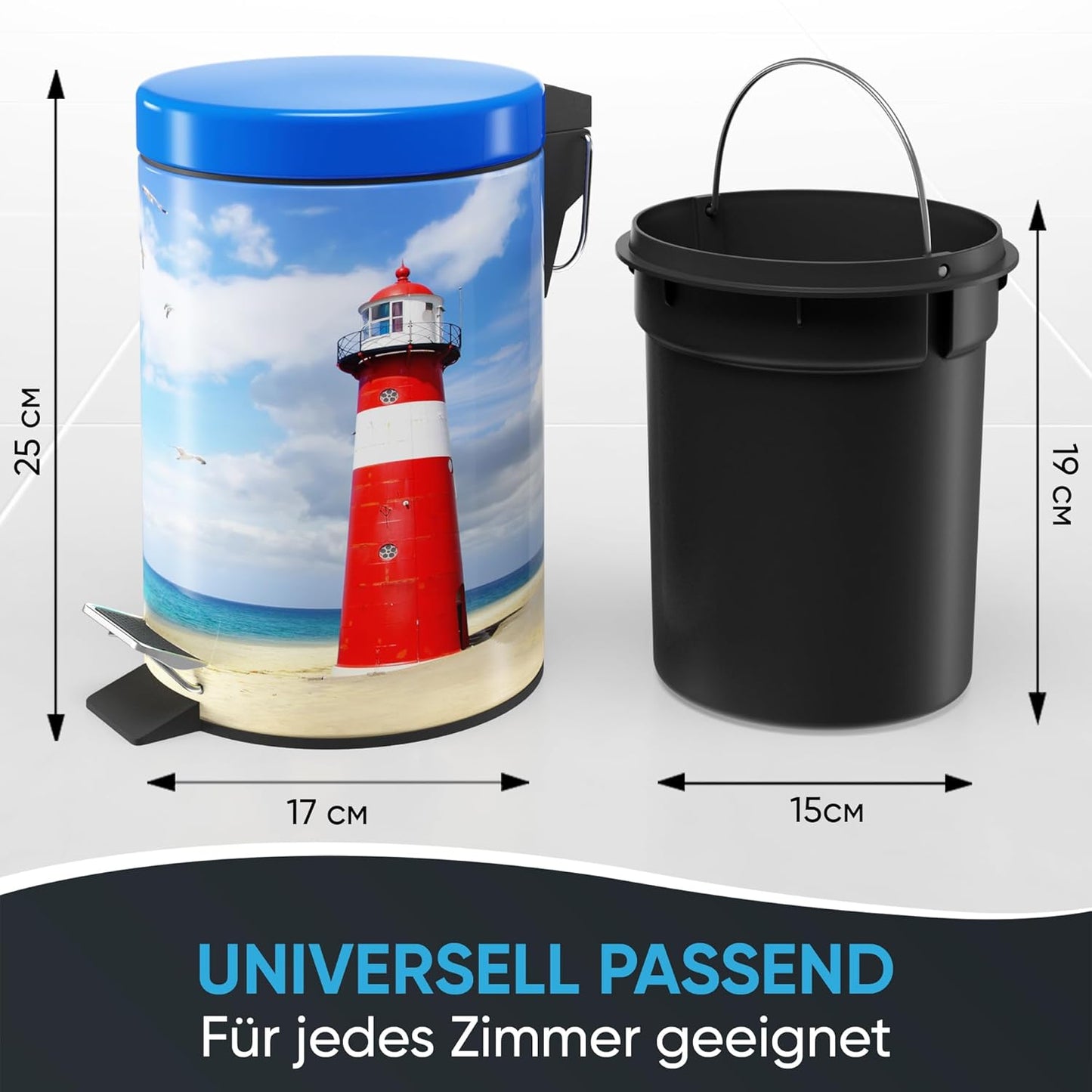 Kosmetikeimer mit Absenkautomatik und Leuchtturm-Motiv, Leuchtturm