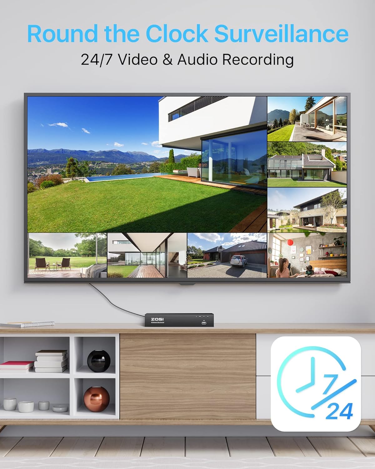 5MP Überwachungskamera-Set mit 2-Wege Audio, Personen- und Fahrzeugerkennung, 5MP 4 Kameras, Schwarz