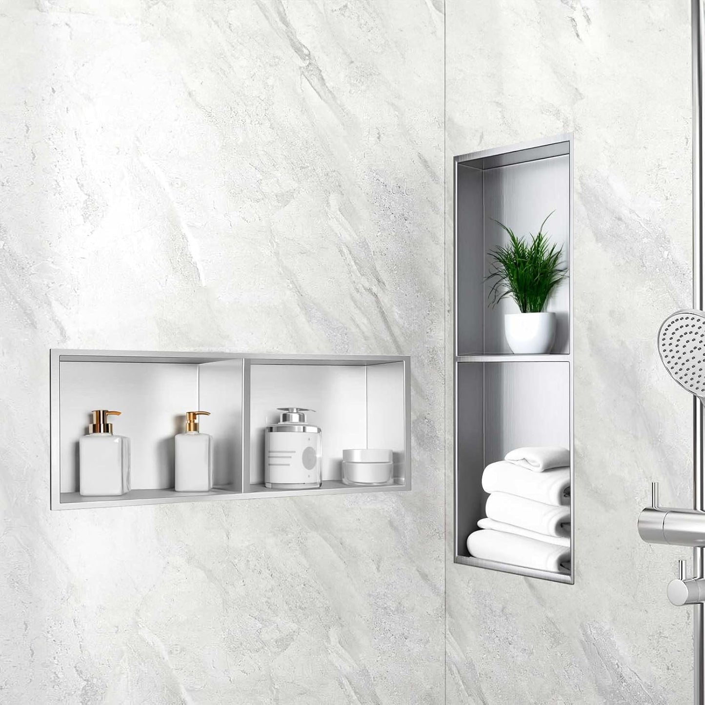 Wandnische für Dusche, 20×60cm (mit Regal) Silber