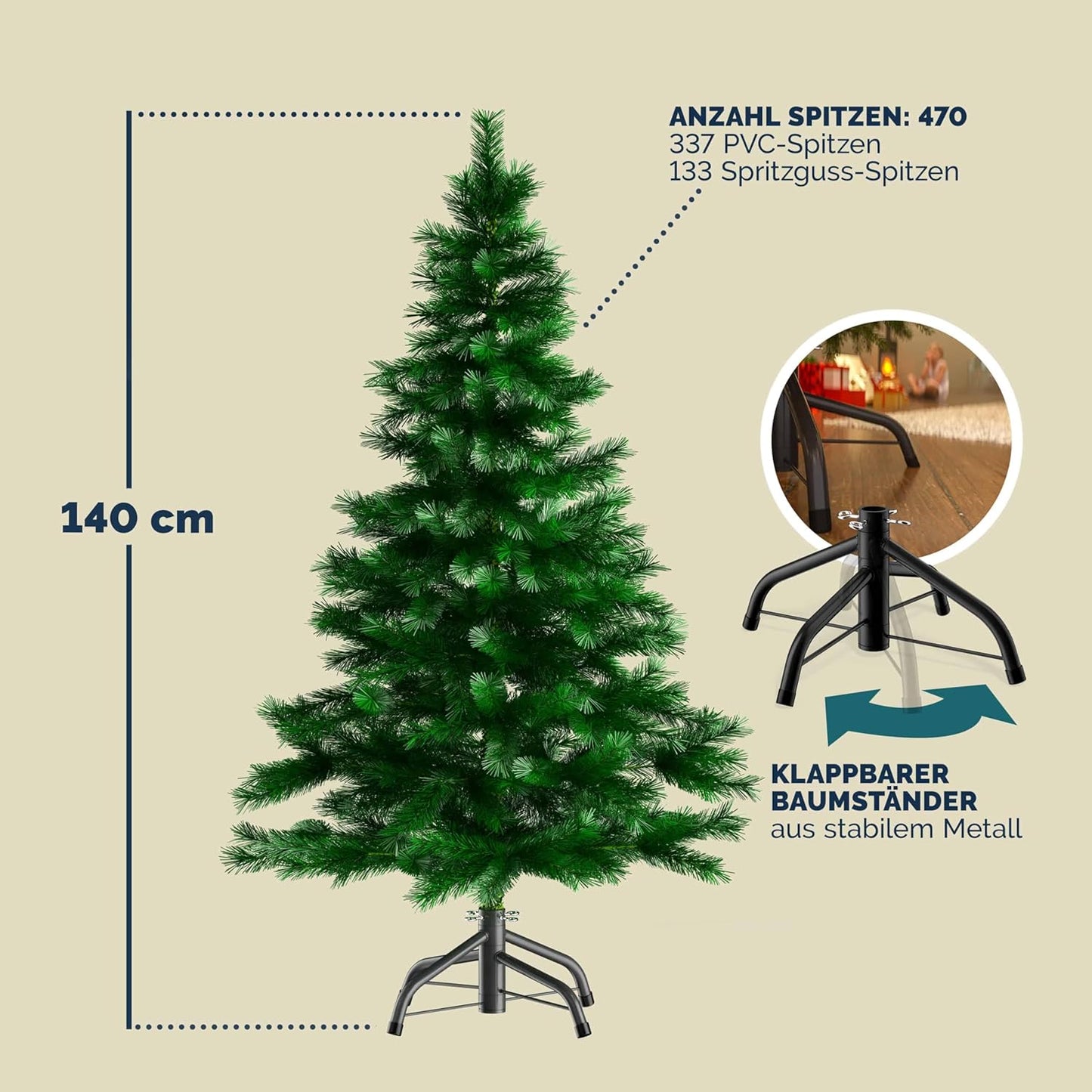 Künstlicher Weihnachtsbaum mit Ständer, Grün-mix 140 cm