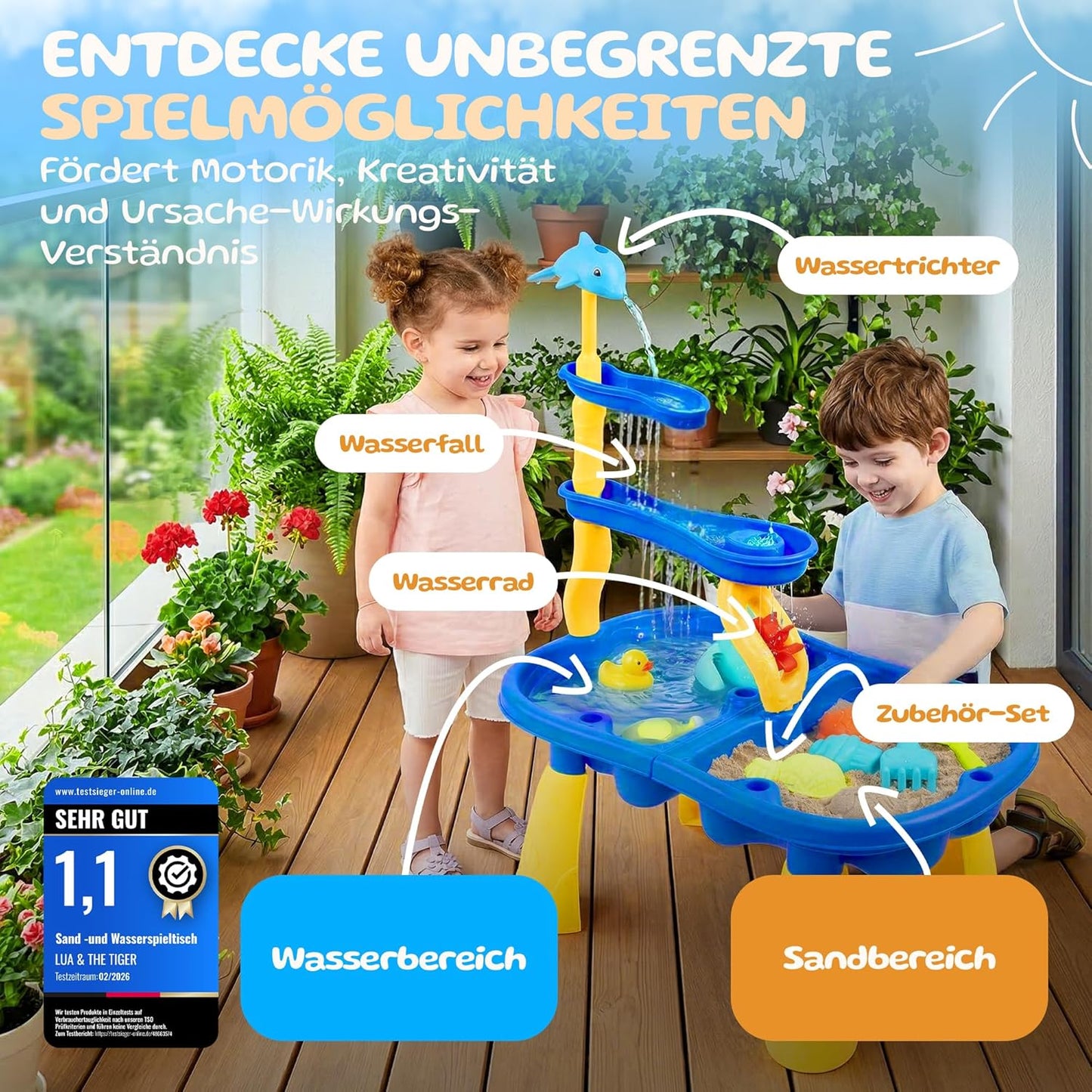 2-in-1 Sand- und Wasserspieltisch mit Zubehörset