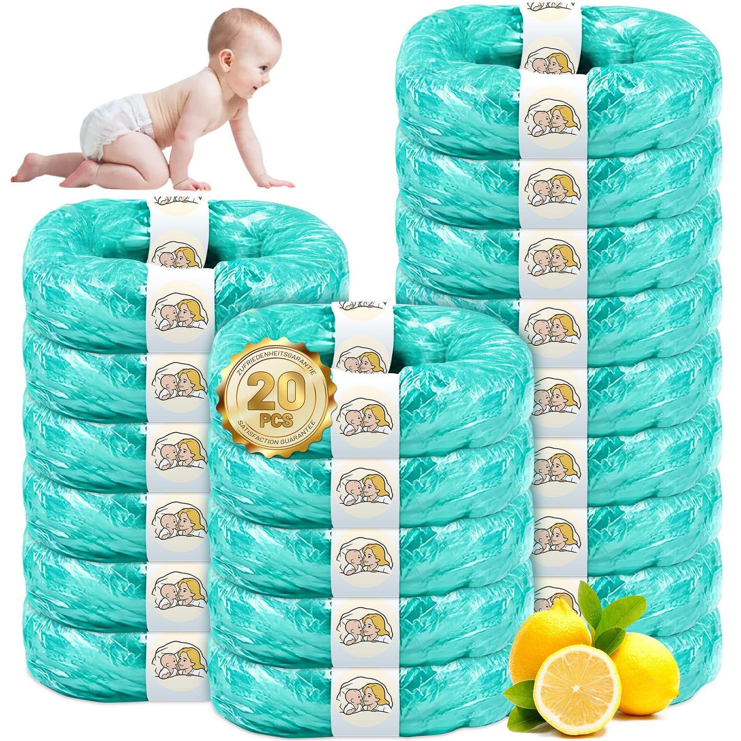 Nachfüllbeutel für Windeleimer (20 Stück), Seeblau,20 Stück