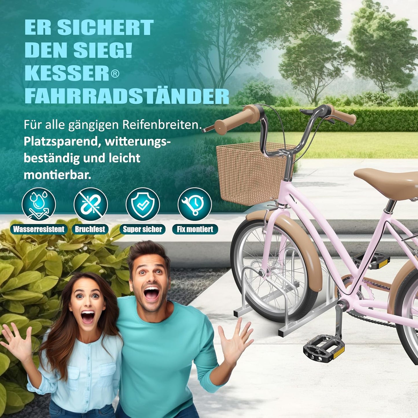 Veloständer für 4 Räder mit Parkschild, Silber / 4 Fahrräder