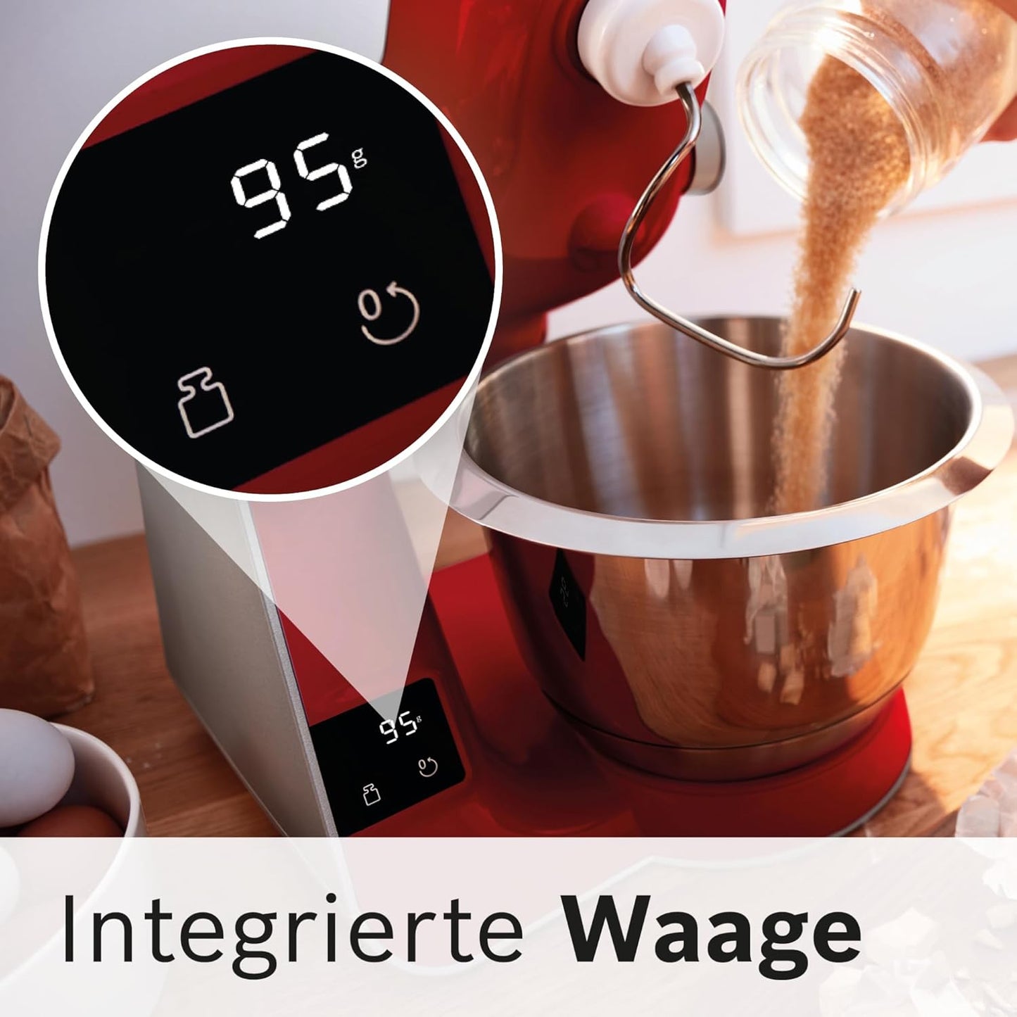 Küchenmaschine MUM5 mit Waage und Zubehör (1000 W), Dunkelrot / Silber 2 Zubehöre Single
