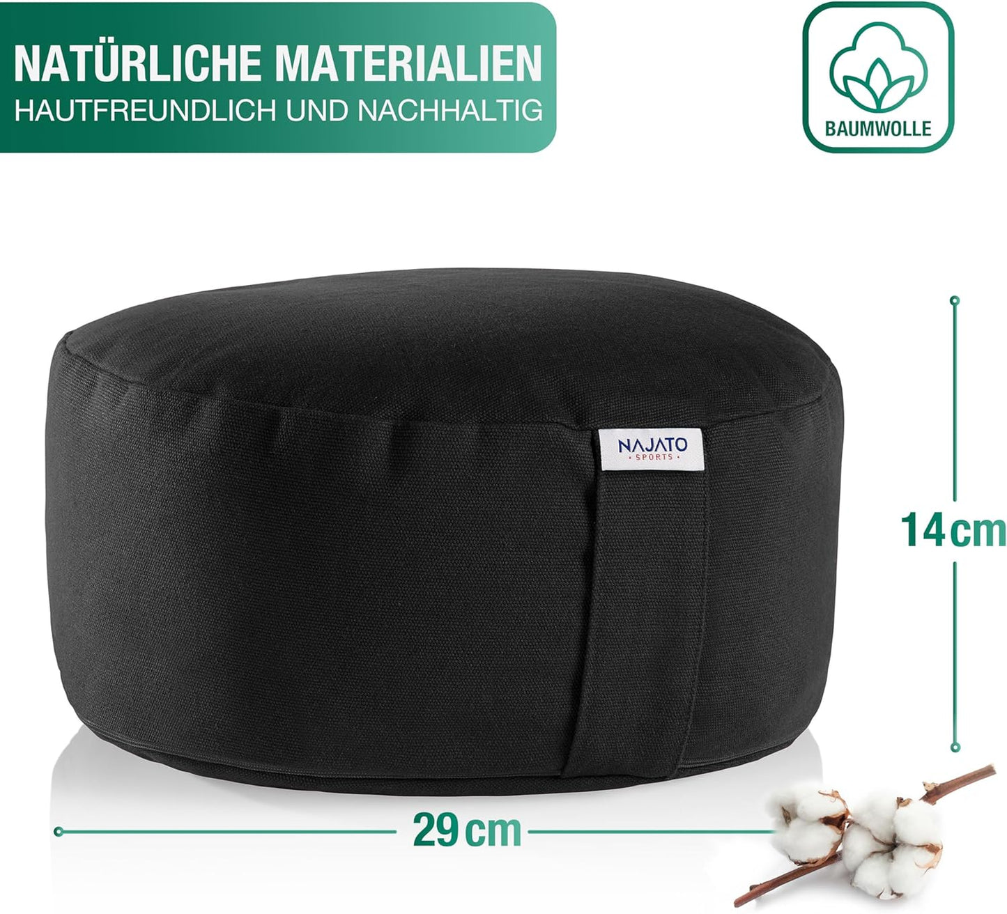 Meditationskissen mit Yogagurt, Schwarz