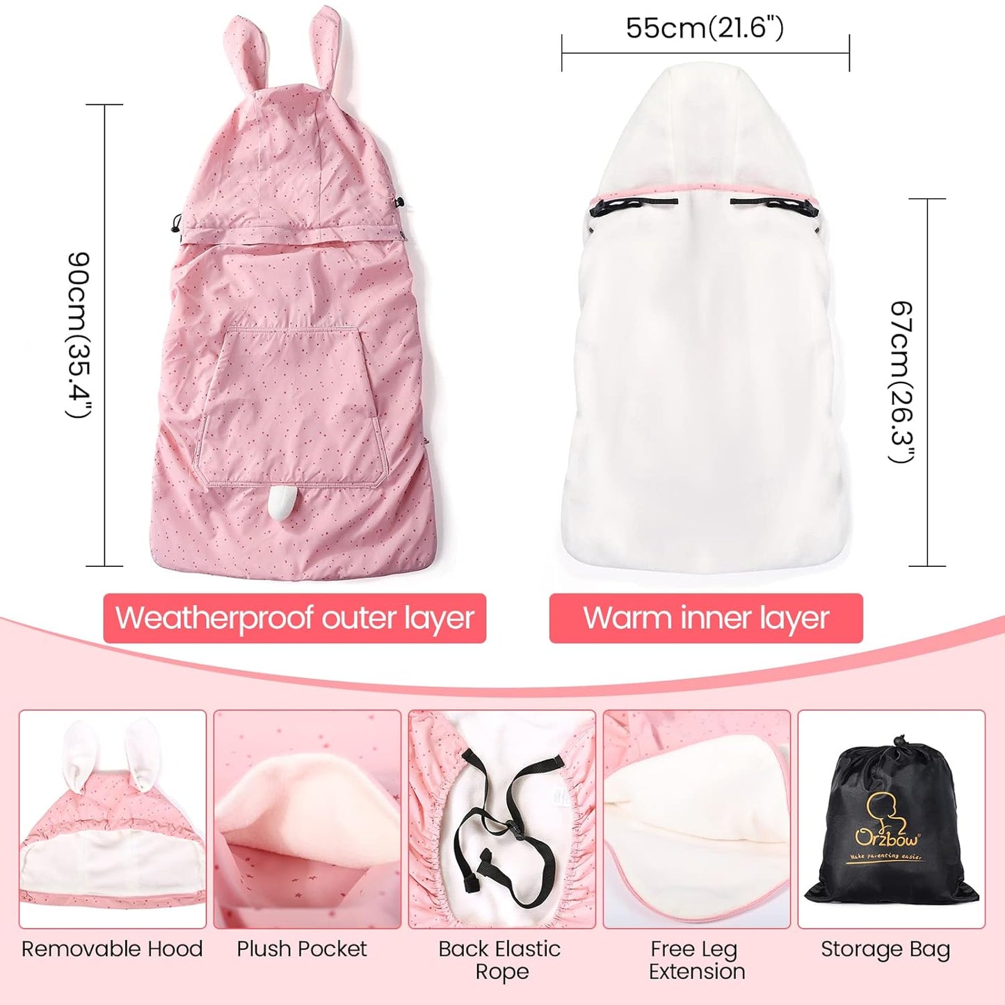 Tragecover für Babytragen, Rosa Kaninchen Fleece-Futter