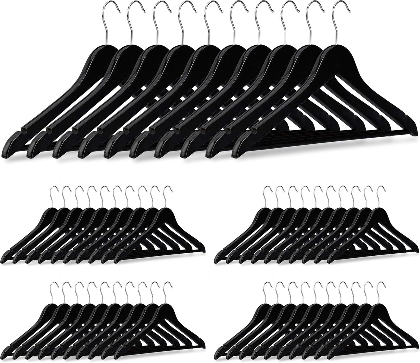 50-teiliges Kleiderbügel Set mit Hosensteg, Schwarz, Silber / 50er Pack