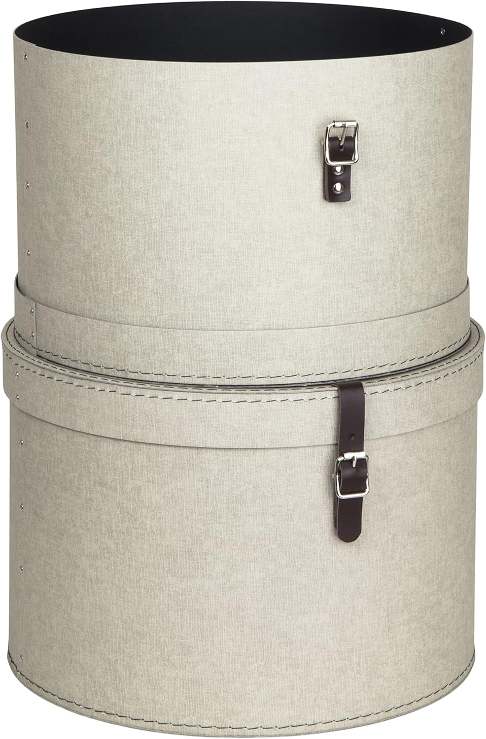 2er-Set Aufbewahrungsboxen mit Lederriemen, Beige