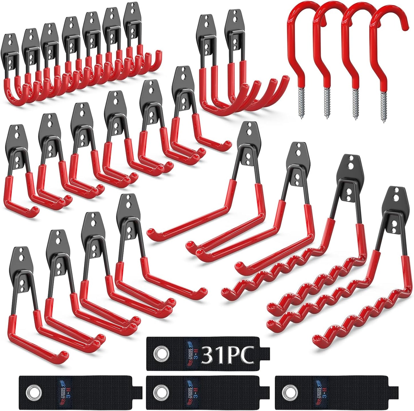31-teiliges Schwerlast-Gerätehaken-Set für Garage, Rot 31pc