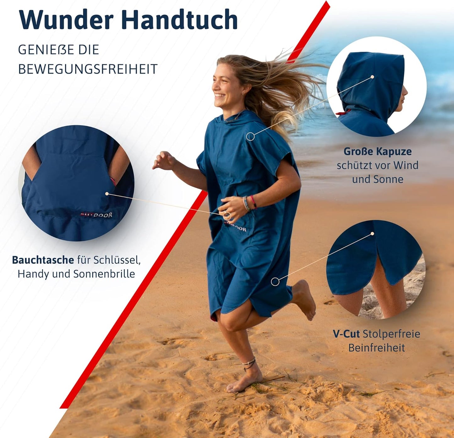 Mikrofaser Badeponcho, Medium Blau
