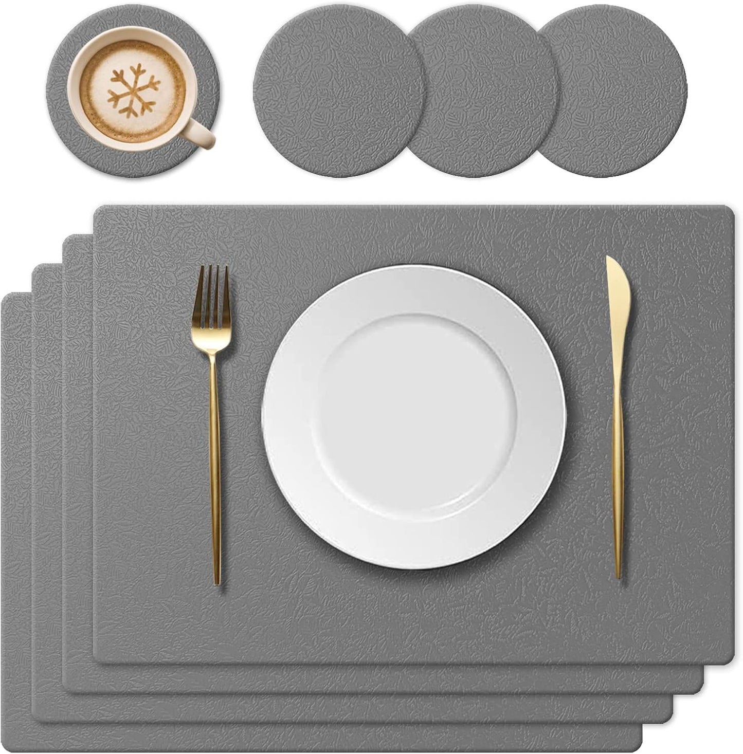 Platzdeckchen und Tischuntersetzer-Set, Dunkelgrau ; 4er-Set