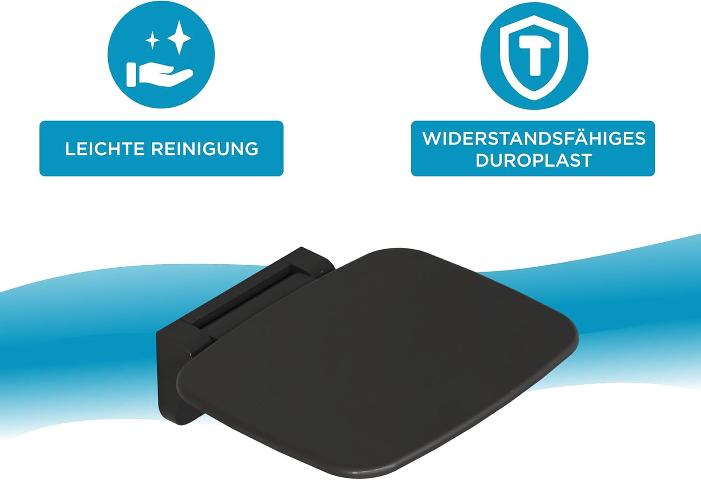 Klappbarer Duschsitz zur Wandmontage (bis 160 kg), Schwarz Duroplast