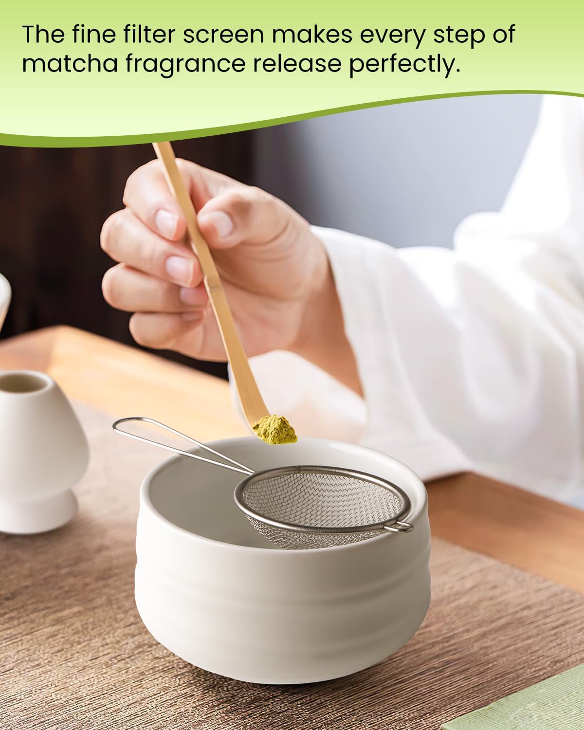 Matcha-Teezubehör-Set, Matcha-schneebesen aus Harz – Weiss