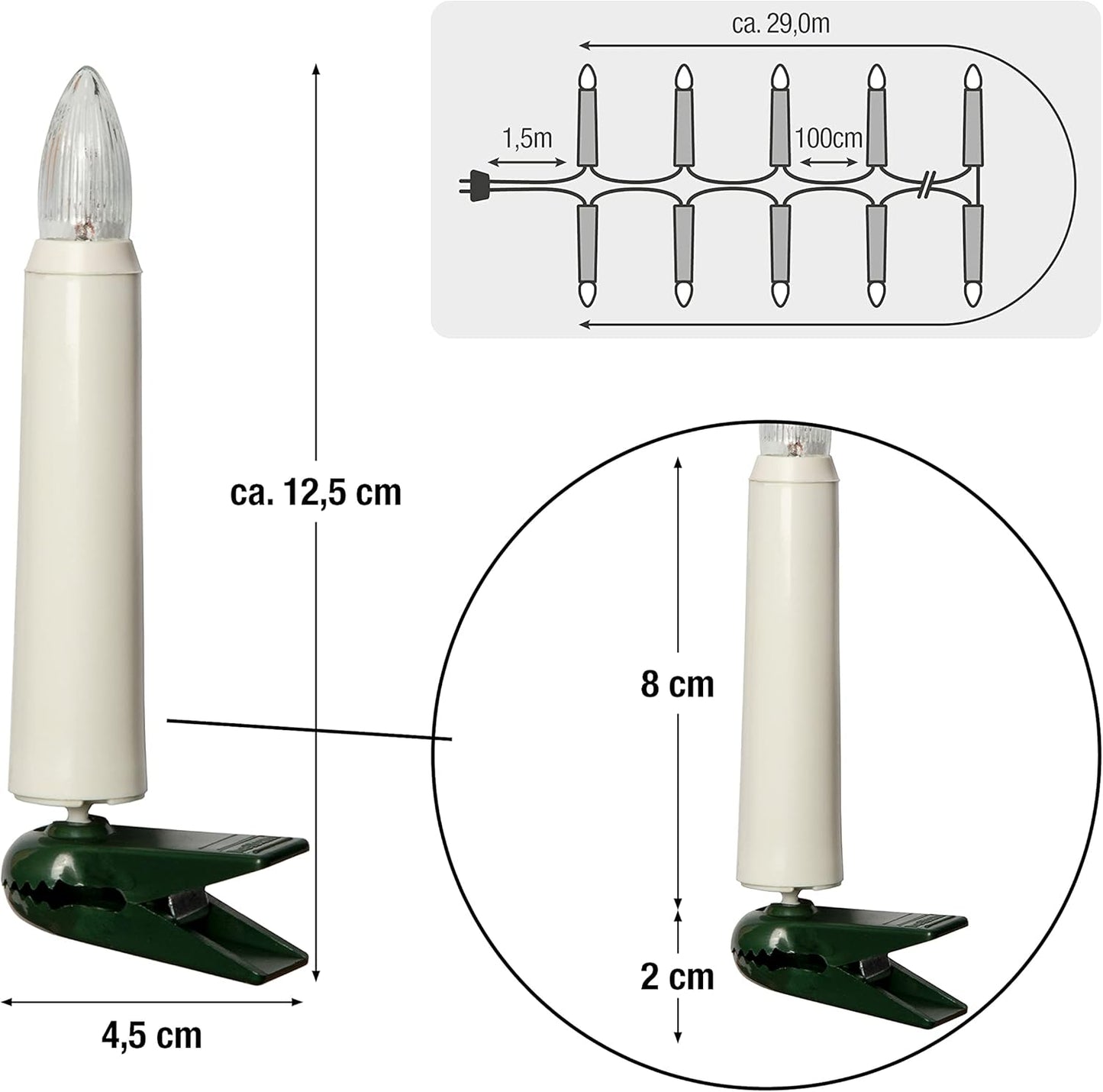 Weihnachtsbaum-Lichterkette mit 30 Kerzen), 32 m (30 BS) / Filament | Warm Weiss