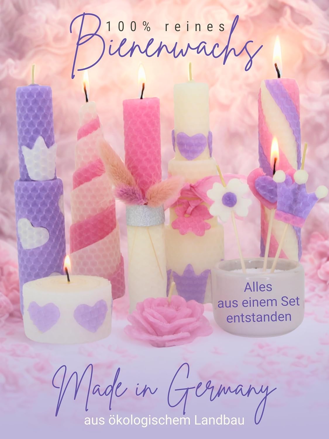 DIY Bienenwachskerzen-Set, Weiß, flieder, rosa