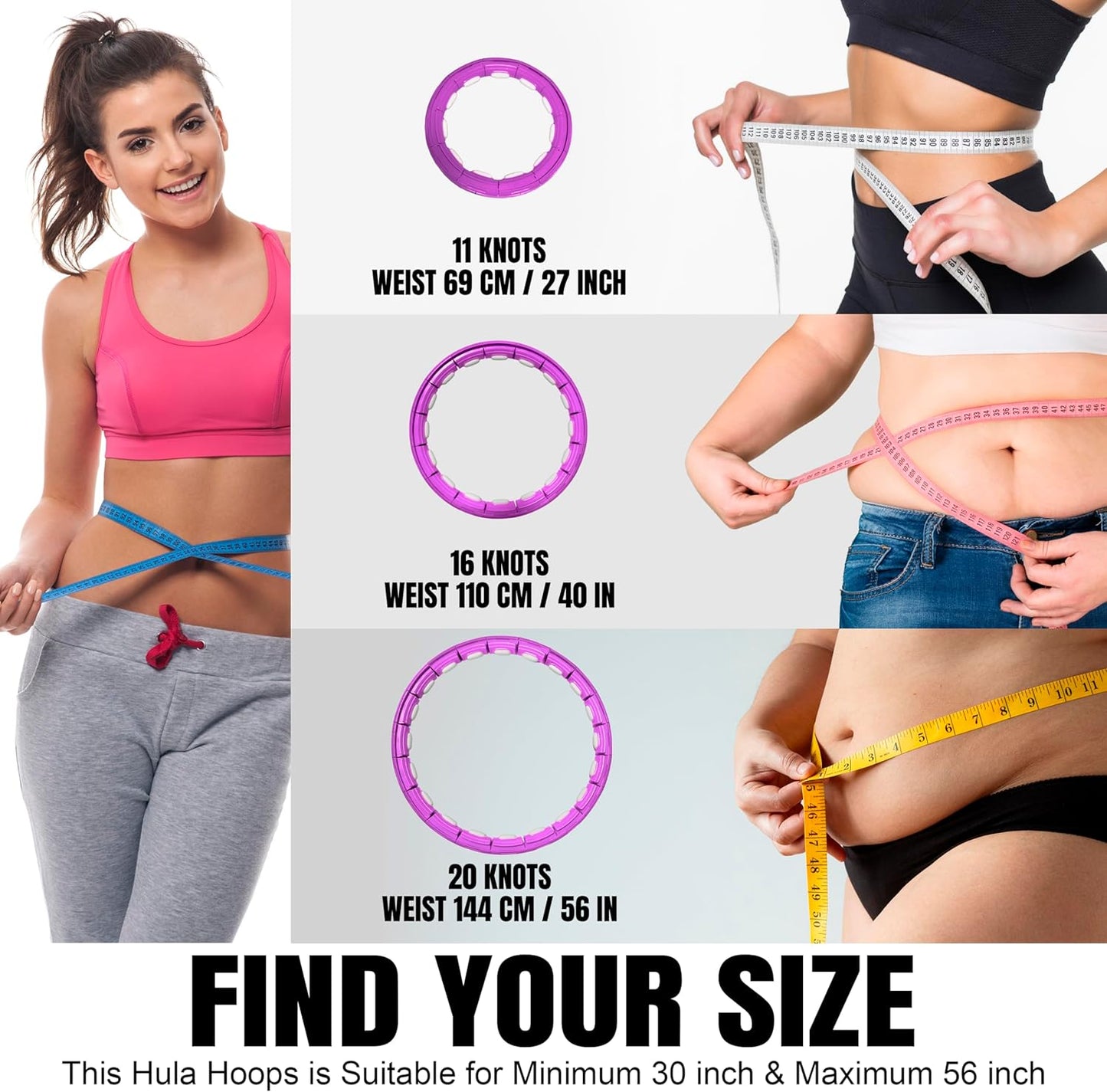 Smart Fitness Hula Hoop mit Massagefunktion, Einstellbar Violett