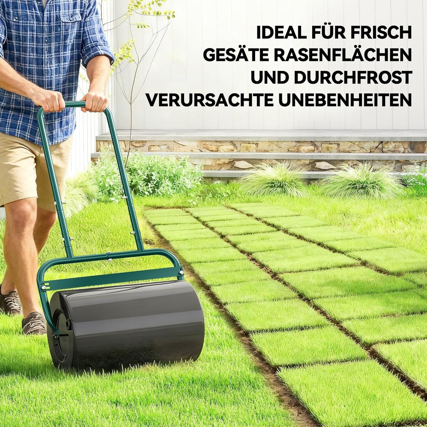 Befüllbare Rasenwalze mit U-Griff, Dunkelgrün