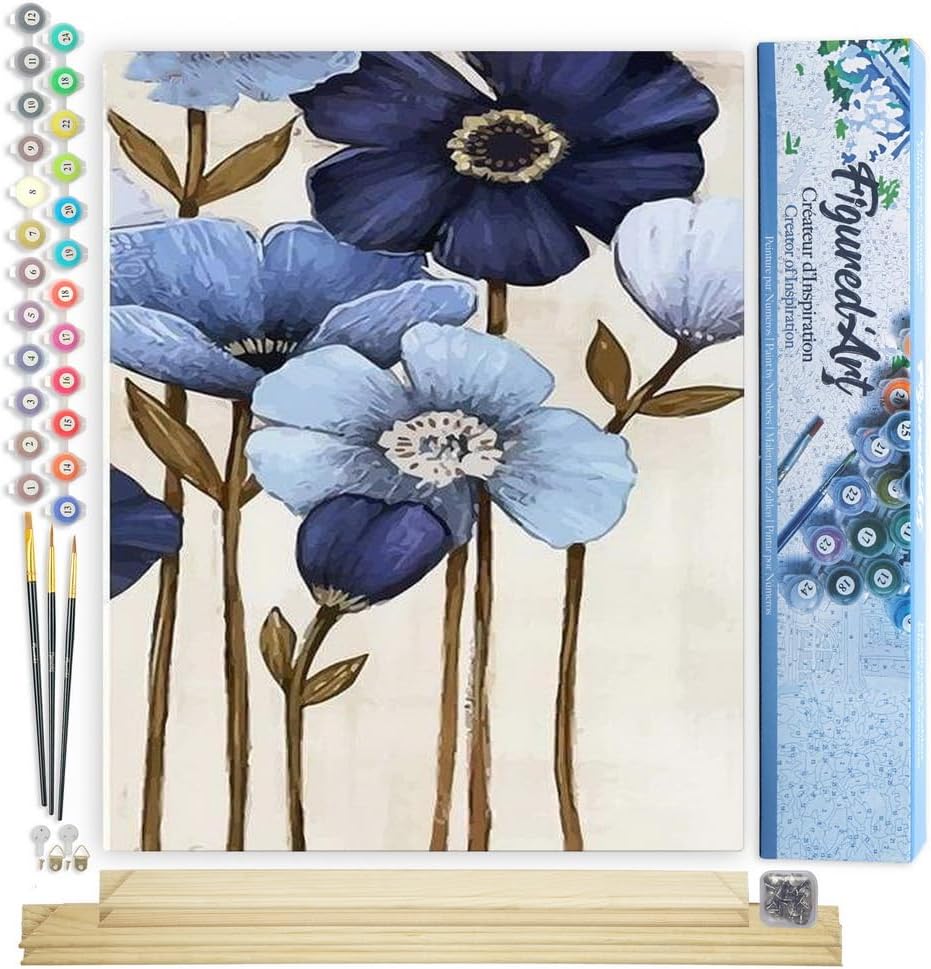 Malen nach Zahlen Set Blaue Blüten, Blaue Blüten 40x50cm Mit Keilrahmen (nicht gespannt)