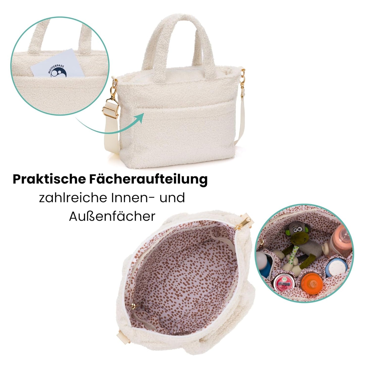 Wickeltasche Teddy Small Exklusiv mit Zubehör, Beige