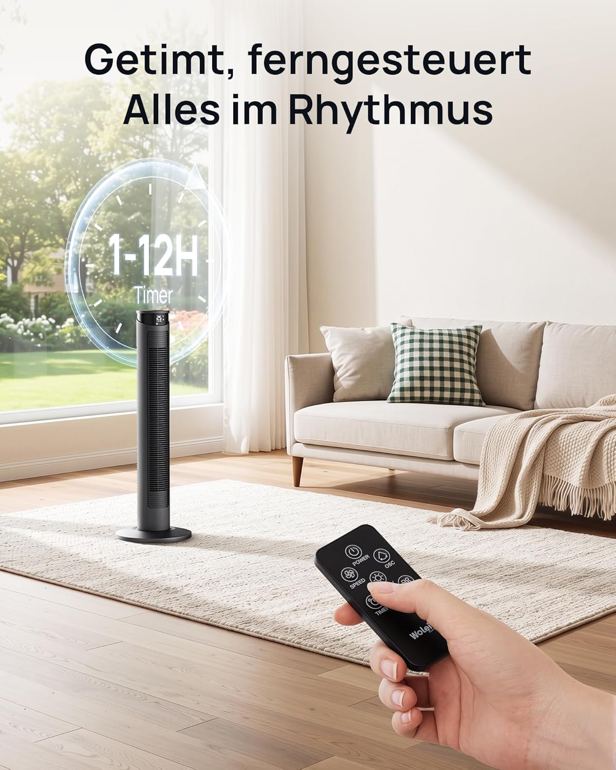 Leiser Turmventilator mit Fernbedienung, 75° Oszillation, 93 cm