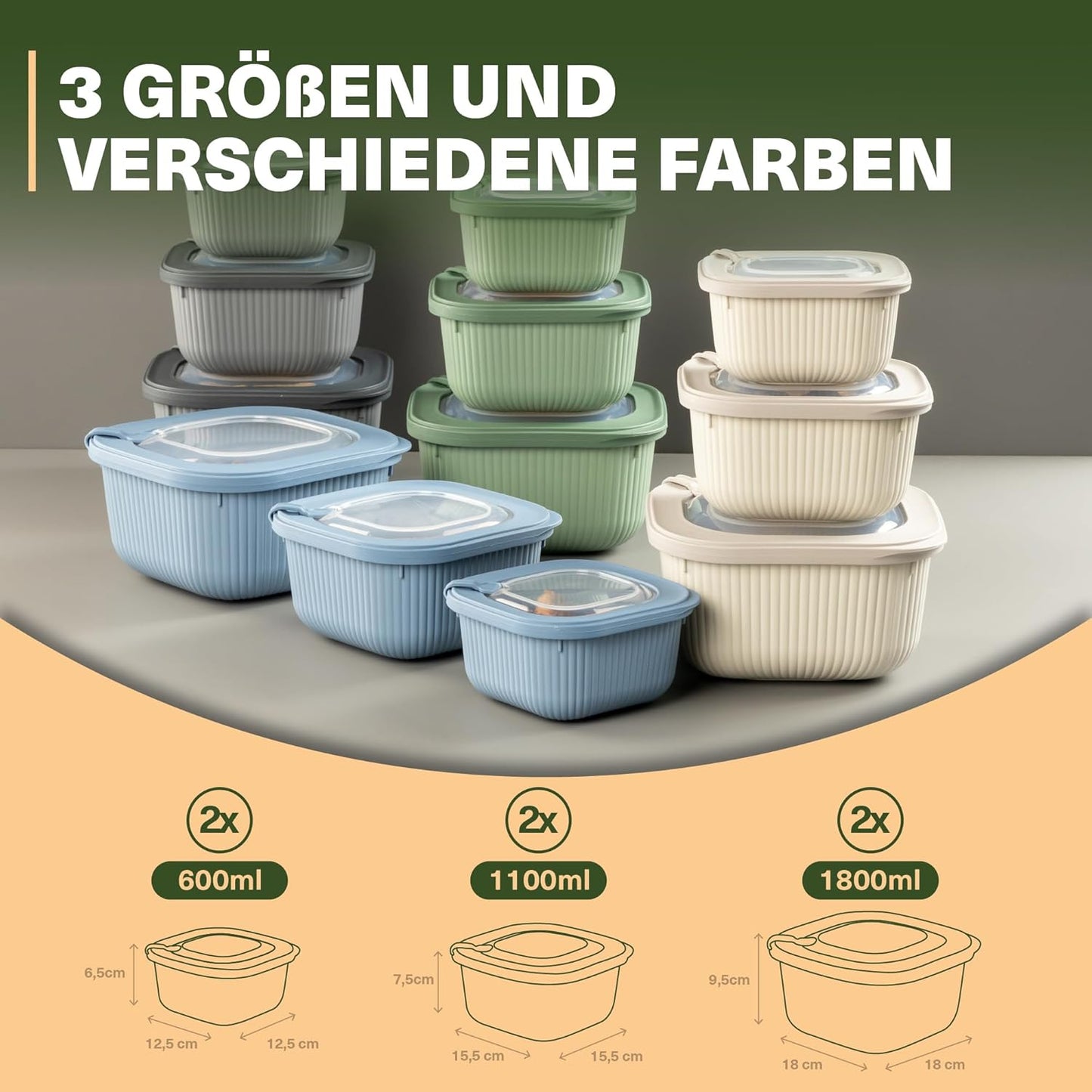 6-teiliges Frischhaltedosen-Set mit Ventildeckel, Blau 6er Set Quadratisch