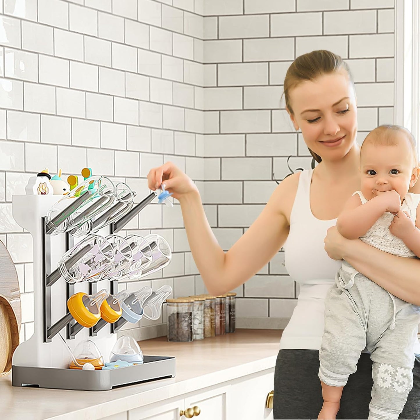 Abtropfgestell für Babyflaschen, Grau