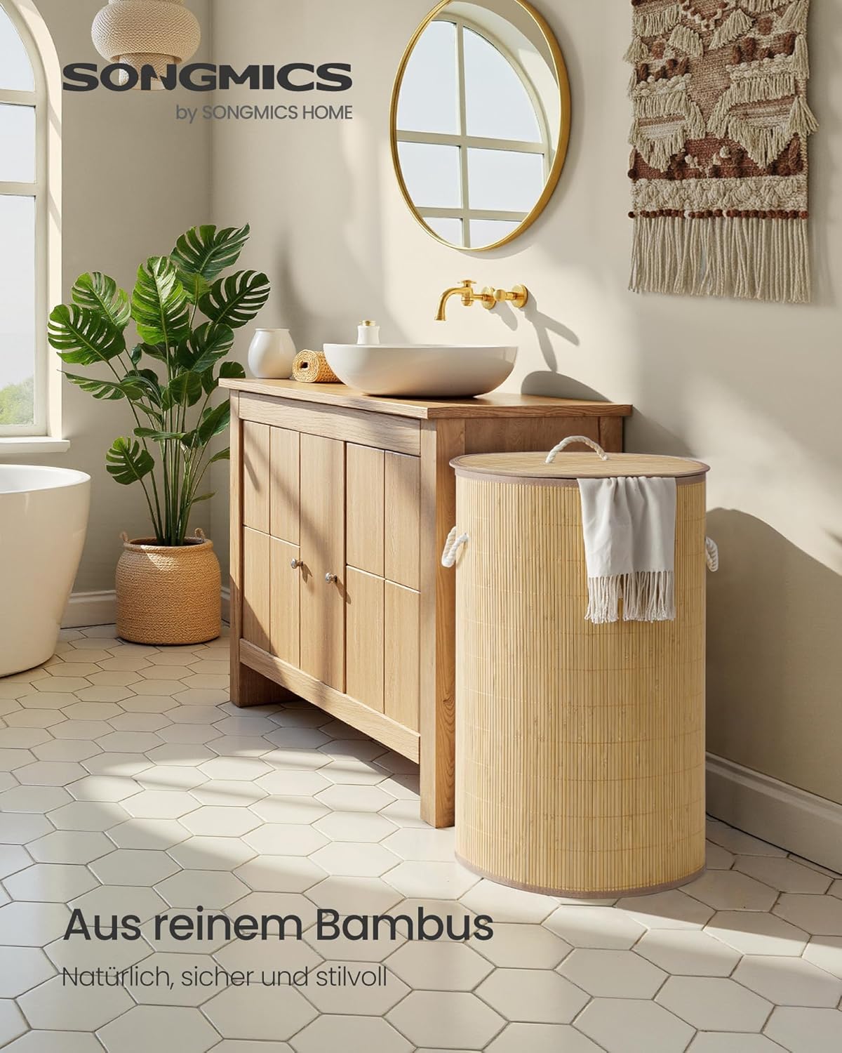 Faltbarer Wäschekorb mit Deckel, 90L, 90L rund