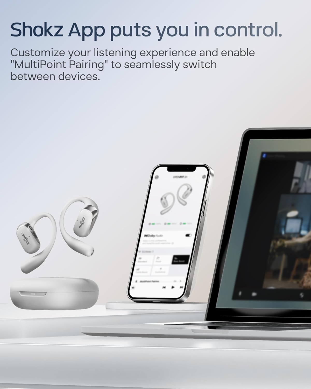 OpenFit 2+ Open-Ear-Kopfhörer, Typ-C-Laden &kabelloses Laden+ Dolby Audio Grau
