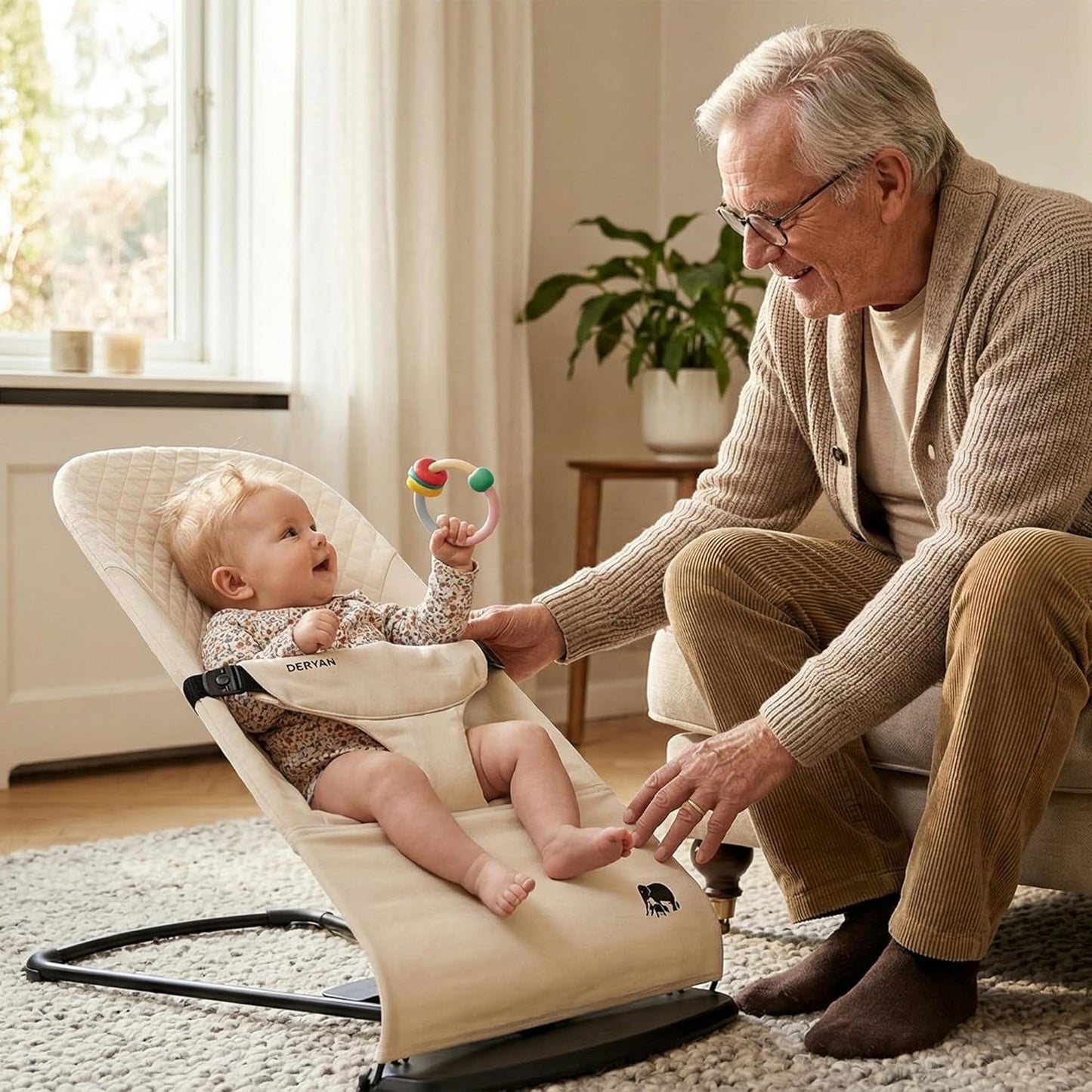 Ergonomische Babywippe Buddy verstellbar & klappbar, Creme