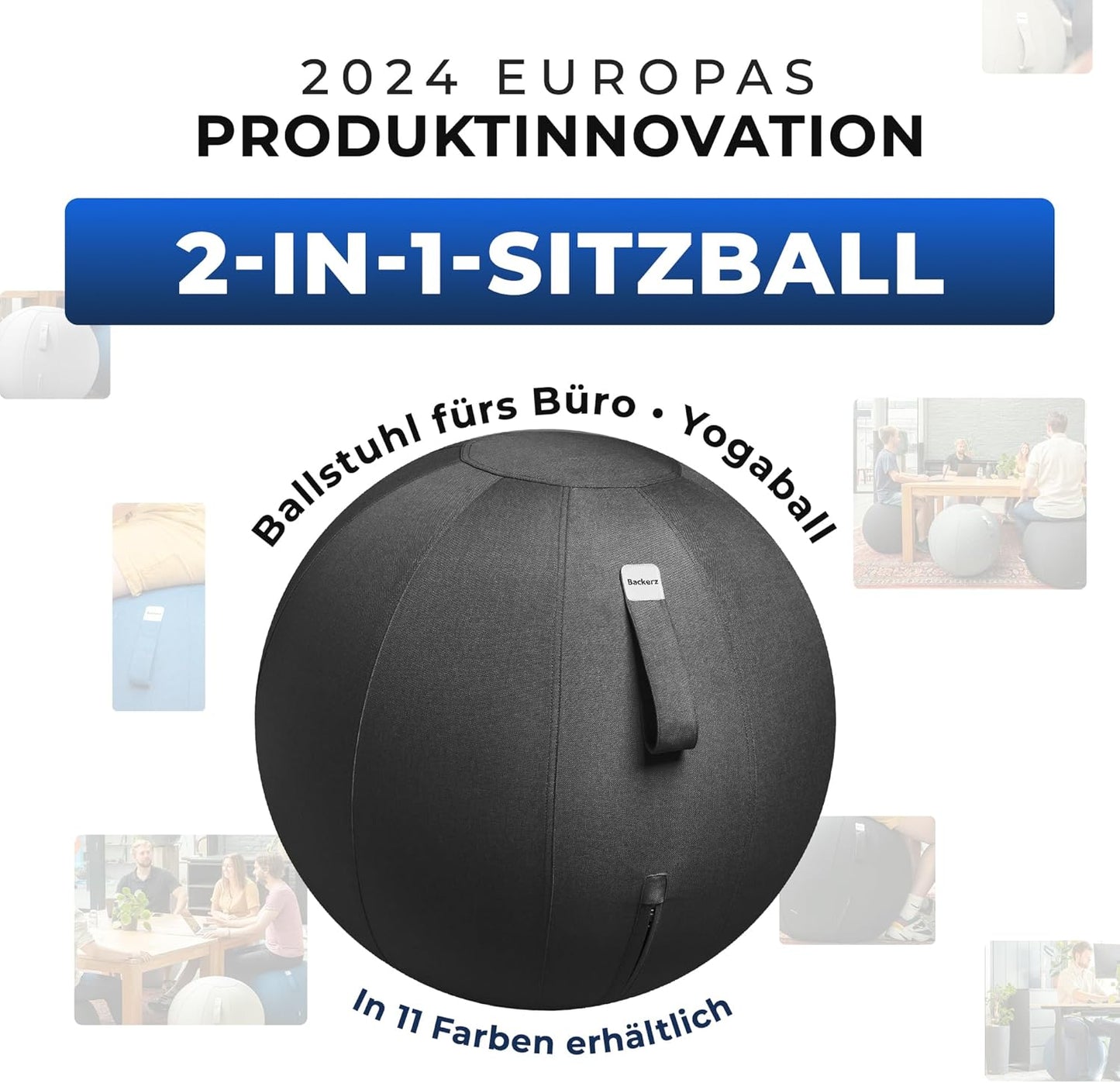 Ergonomischer Sitzball für Büro & Homeoffice (65 cm), 65 cm Schwarz