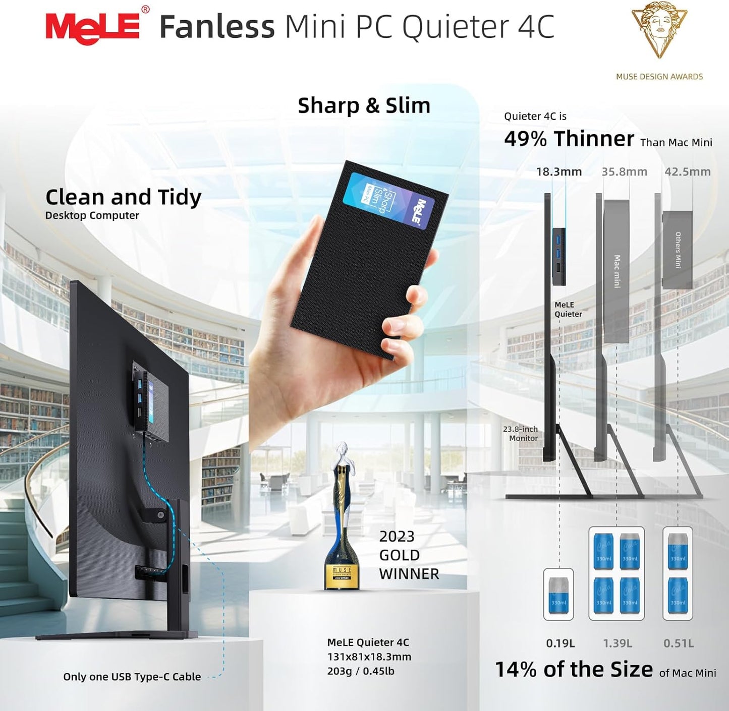 Mini PC Fanless Ultra-Silence Quieter4C N150, 8GB 128GB
