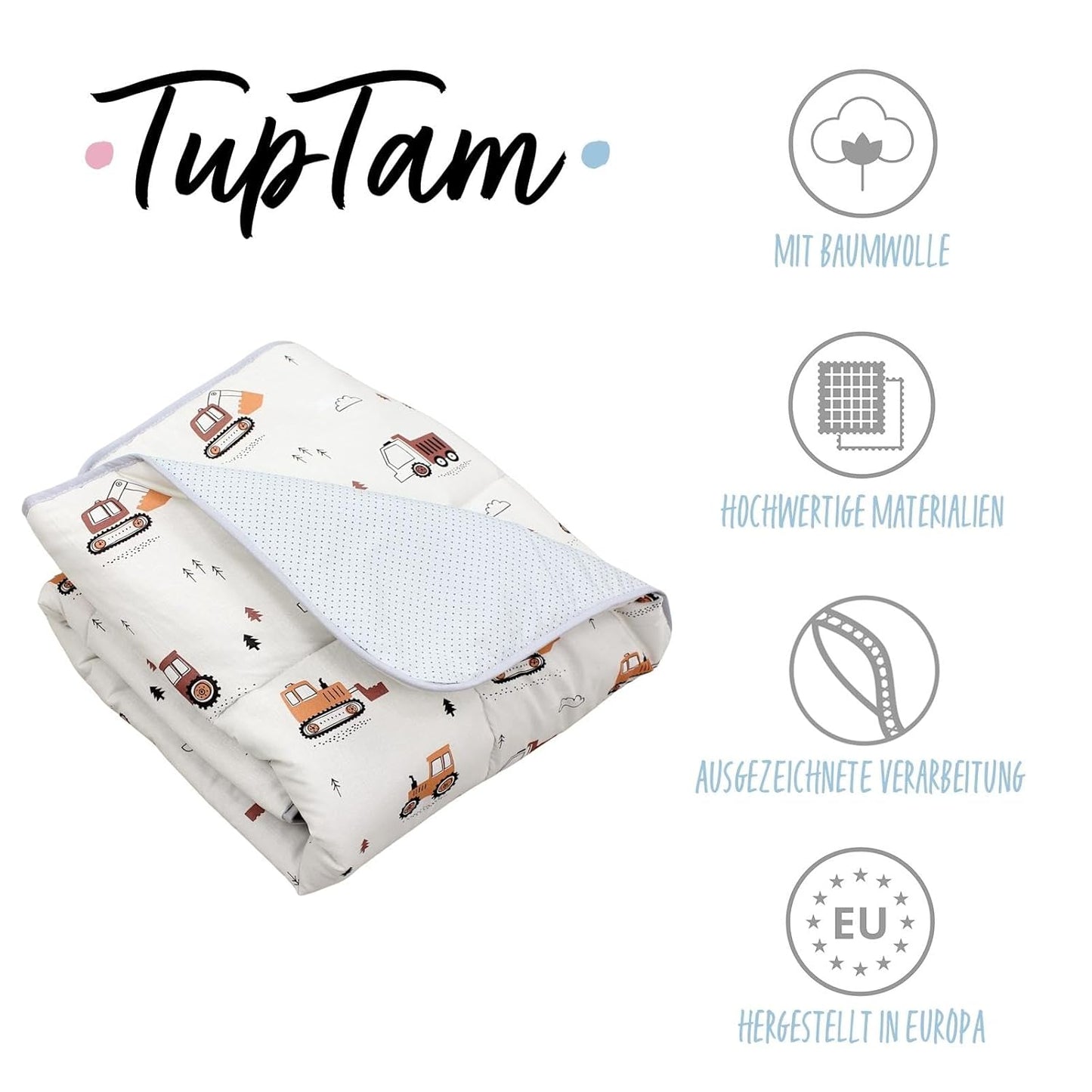 Gepolsterte Krabbeldecke für Babys (120x120 cm), Bagger Beige