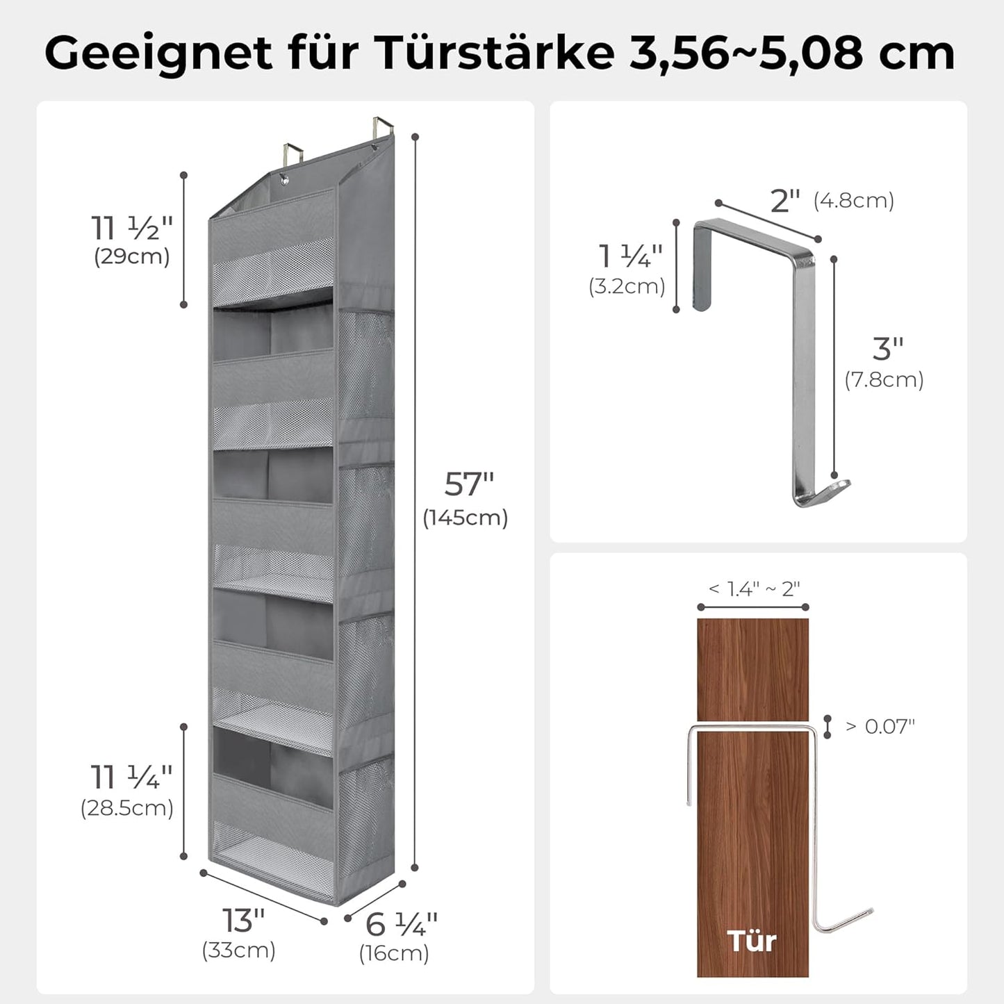 Hängeorganizer für die Tür, 5 Fächern - 1 Stück Grau