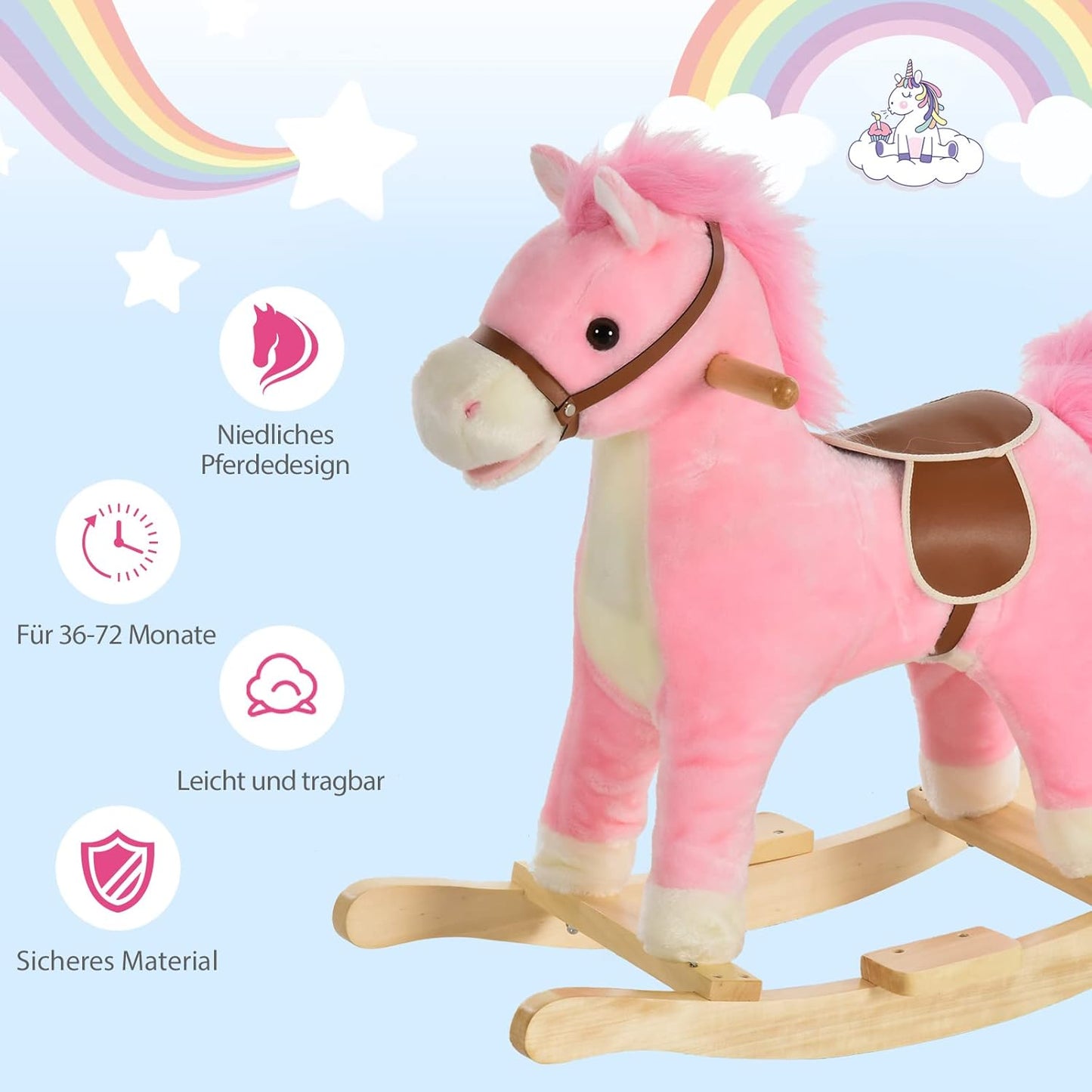 Kinder Schaukelpferd mit Tiergeräuschen, Rosa