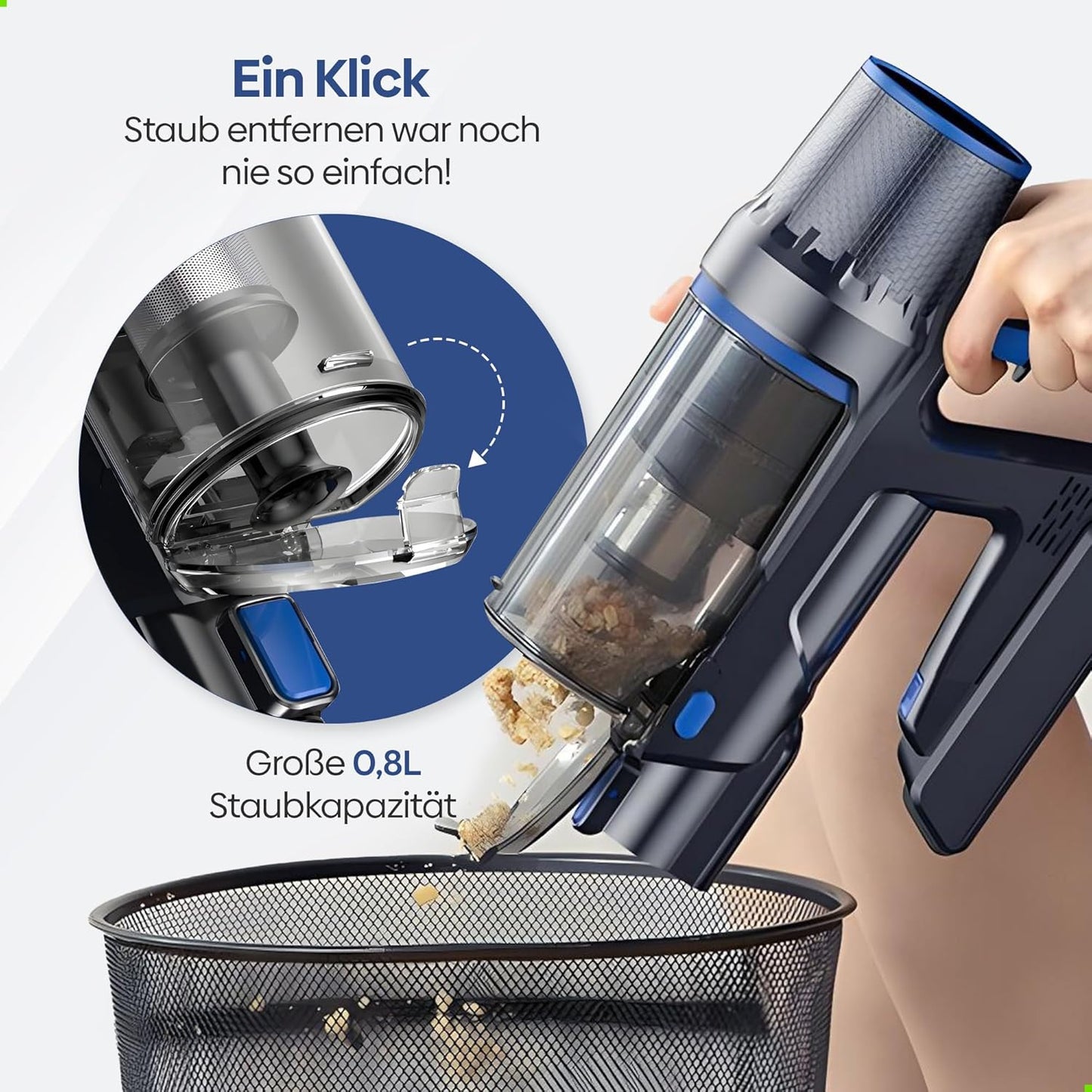Turbo-A10 Akkustaubsauger mit 35Kpa Saugleistung, Dark Blue