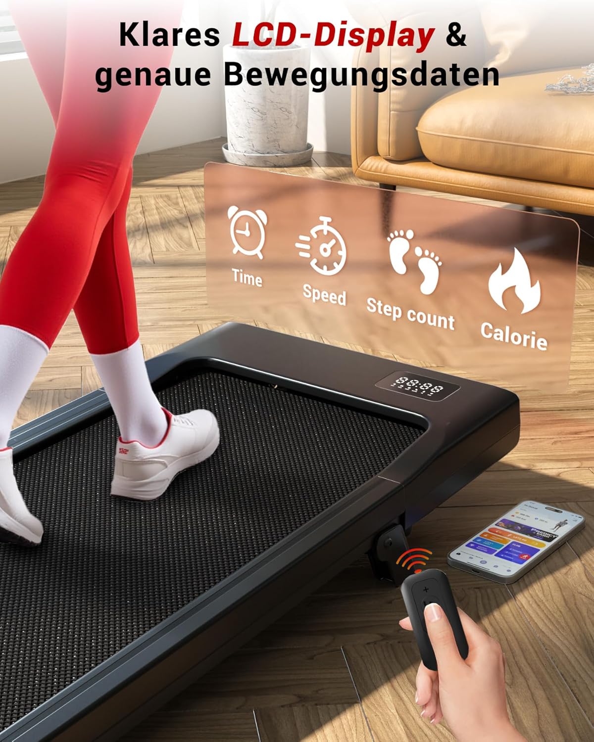 Walking Pad mit Steigung und App-Steuerung, 90cm Helles Schwarz