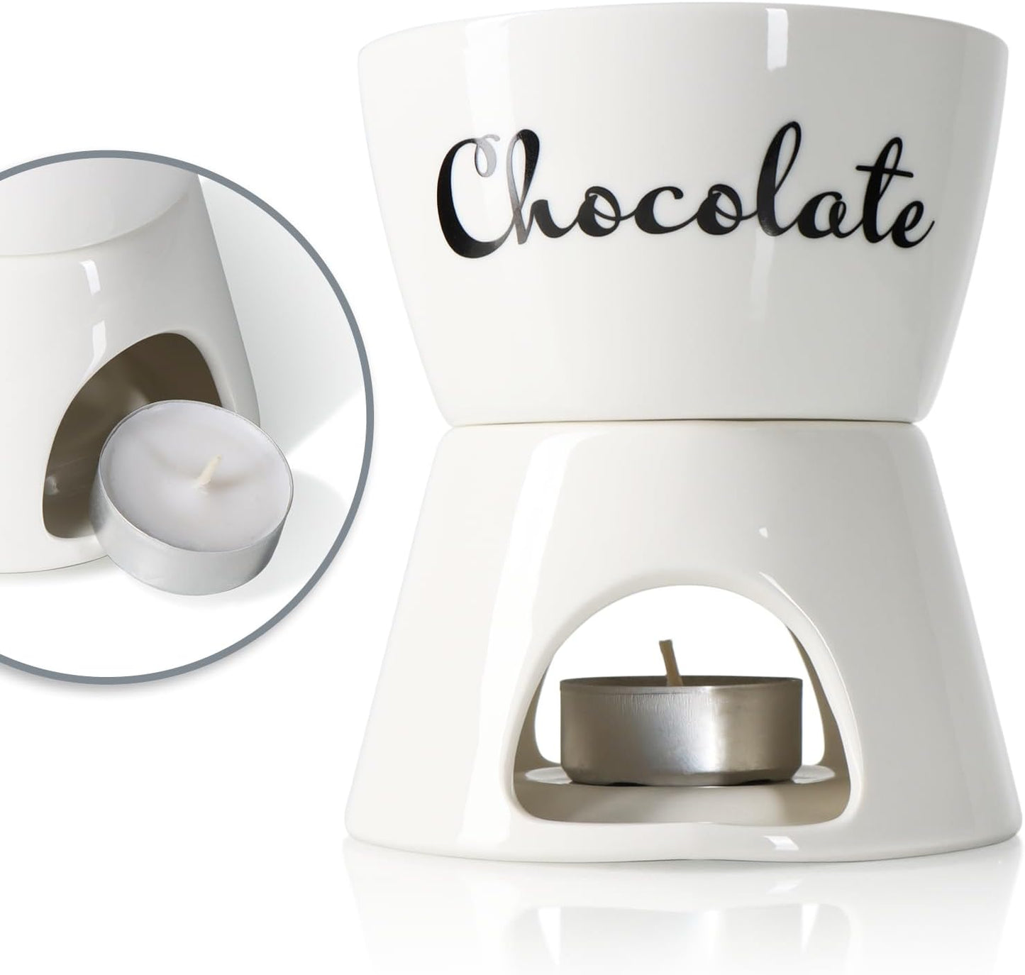 Schokoladenfondue-Set, Weiss - Schriftzug