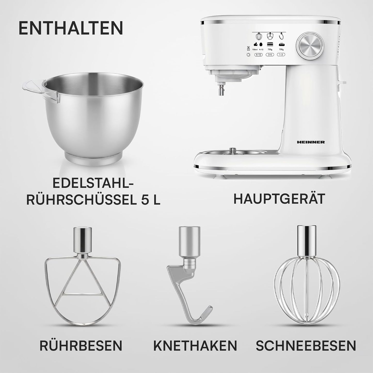 Standmixer mit Planetenrührwerk, Weiß 5 L
