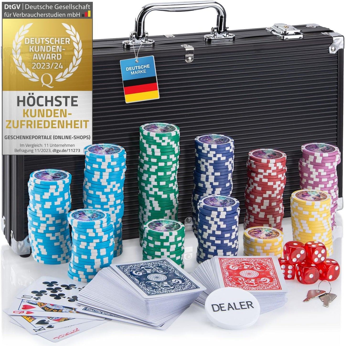 Profi-Pokerset im Alu-Koffer, Schwarz 300 Chips